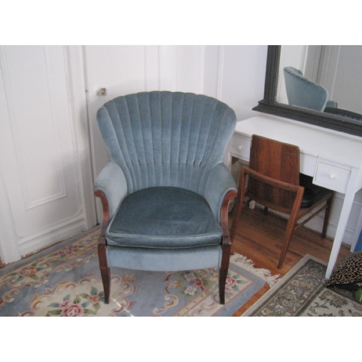 Crushed Blue Velvet Armchair - image-5