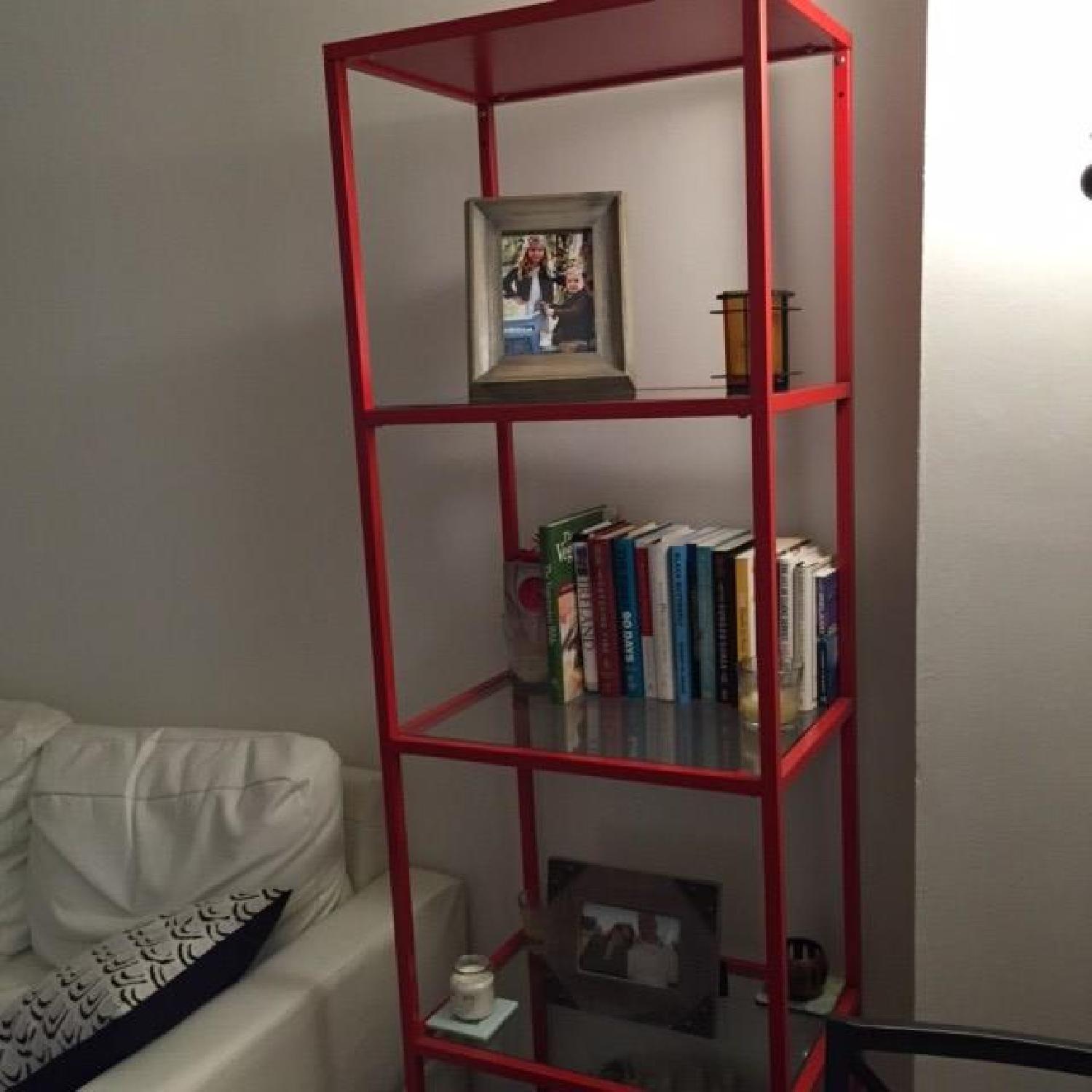 Ikea Red Metal & Glass Bookshelf - AptDeco