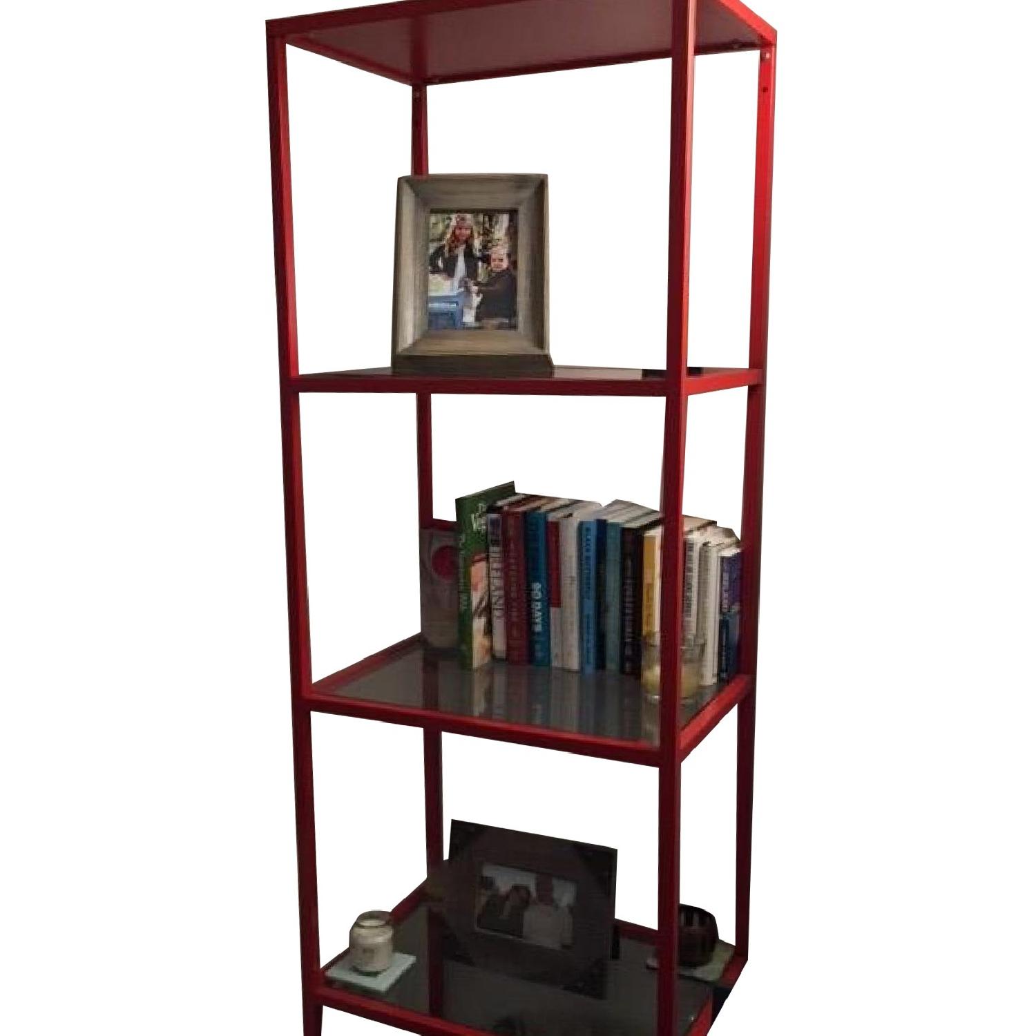 Ikea Red Metal & Glass Bookshelf - AptDeco
