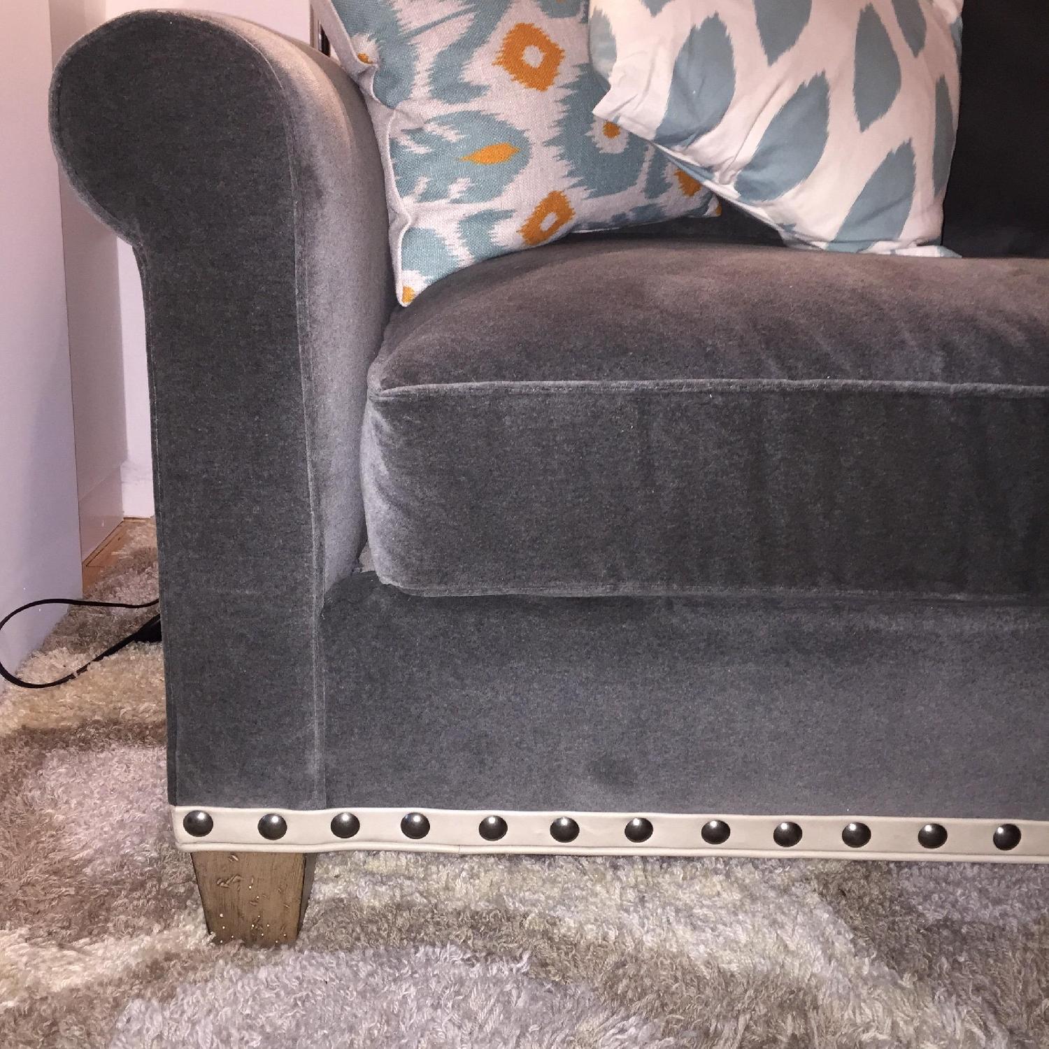 Grey Suede Sofa with Cream Studded Trimming - image-1