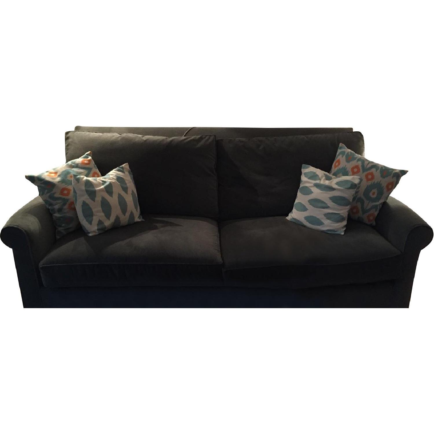 Grey Suede Sofa with Cream Studded Trimming - image-0