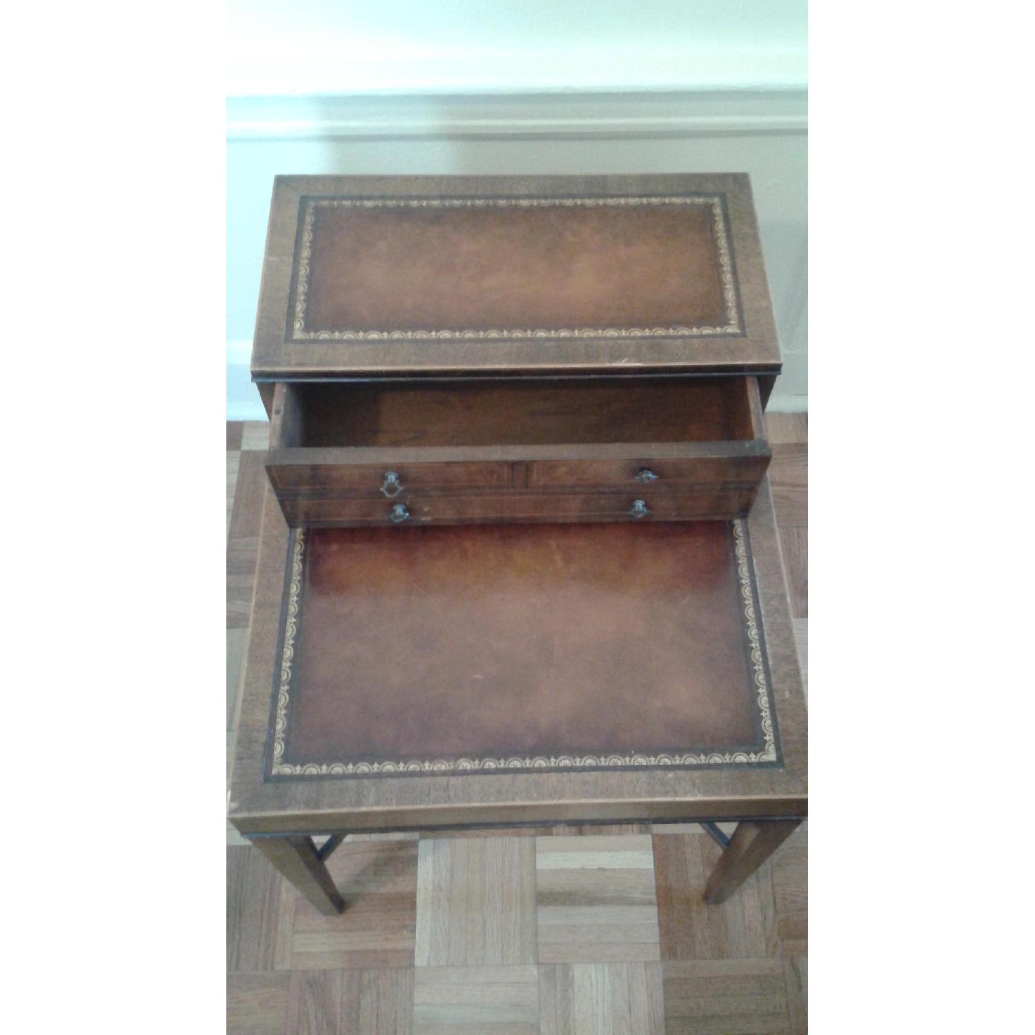 Antique Leather Cherrywood Side Table with Drawer - image-1