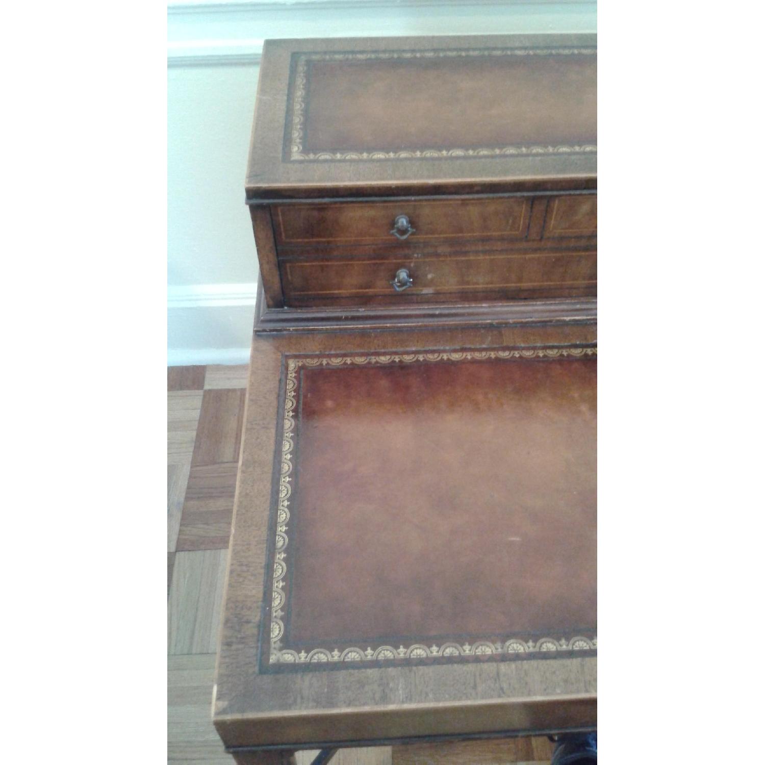 Antique Leather Cherrywood Side Table with Drawer - image-2