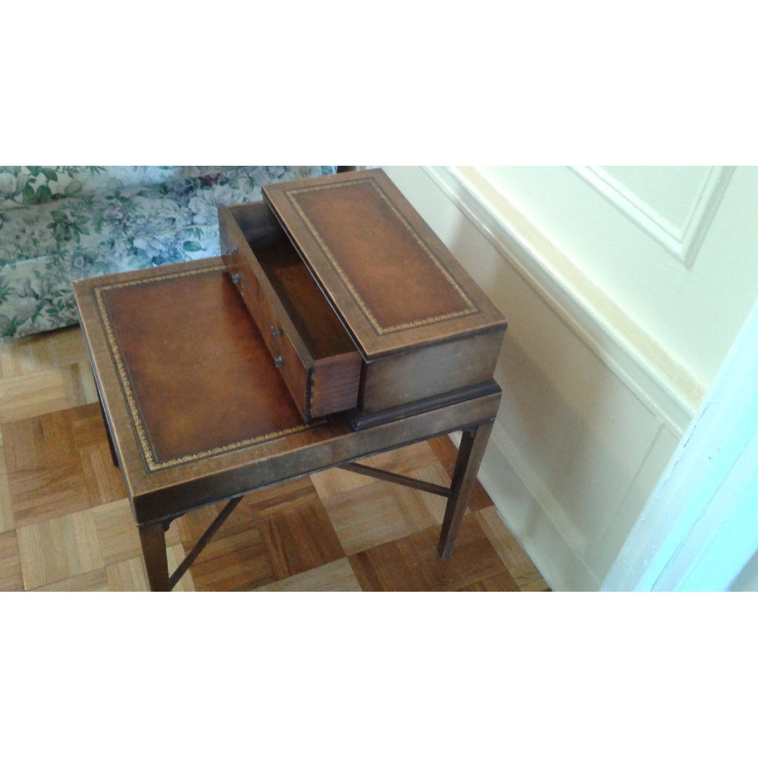 Antique Leather Cherrywood Side Table with Drawer - image-3