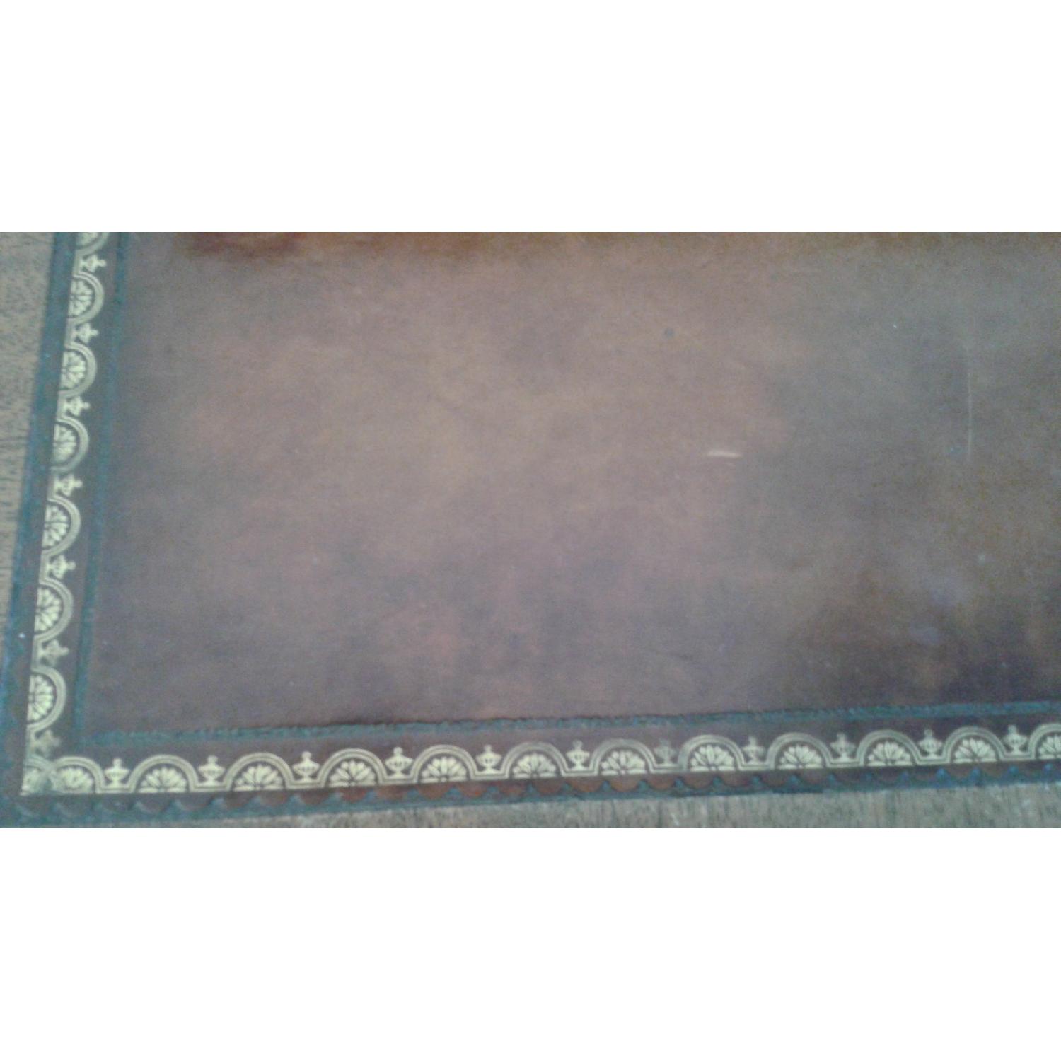 Antique Leather Cherrywood Side Table with Drawer - image-4