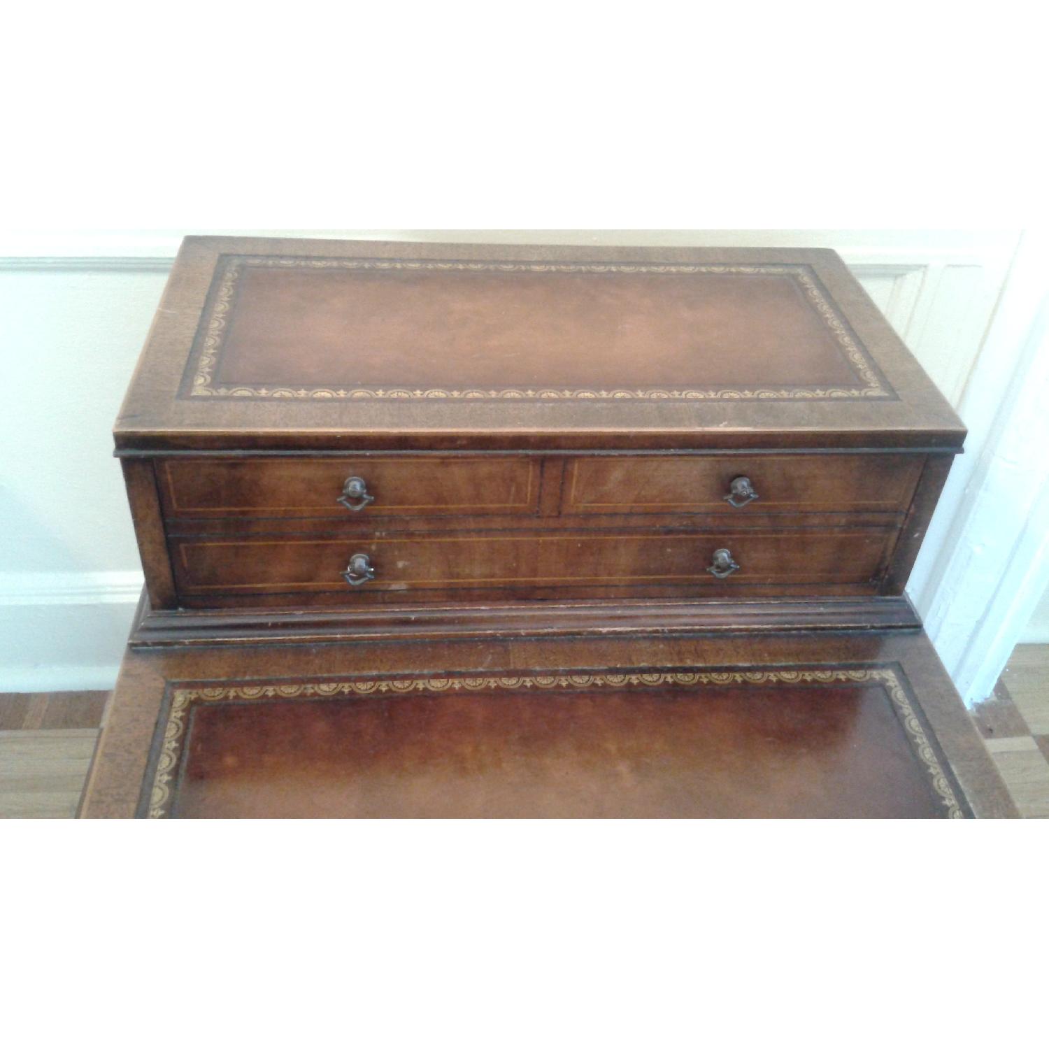 Antique Leather Cherrywood Side Table with Drawer - image-5