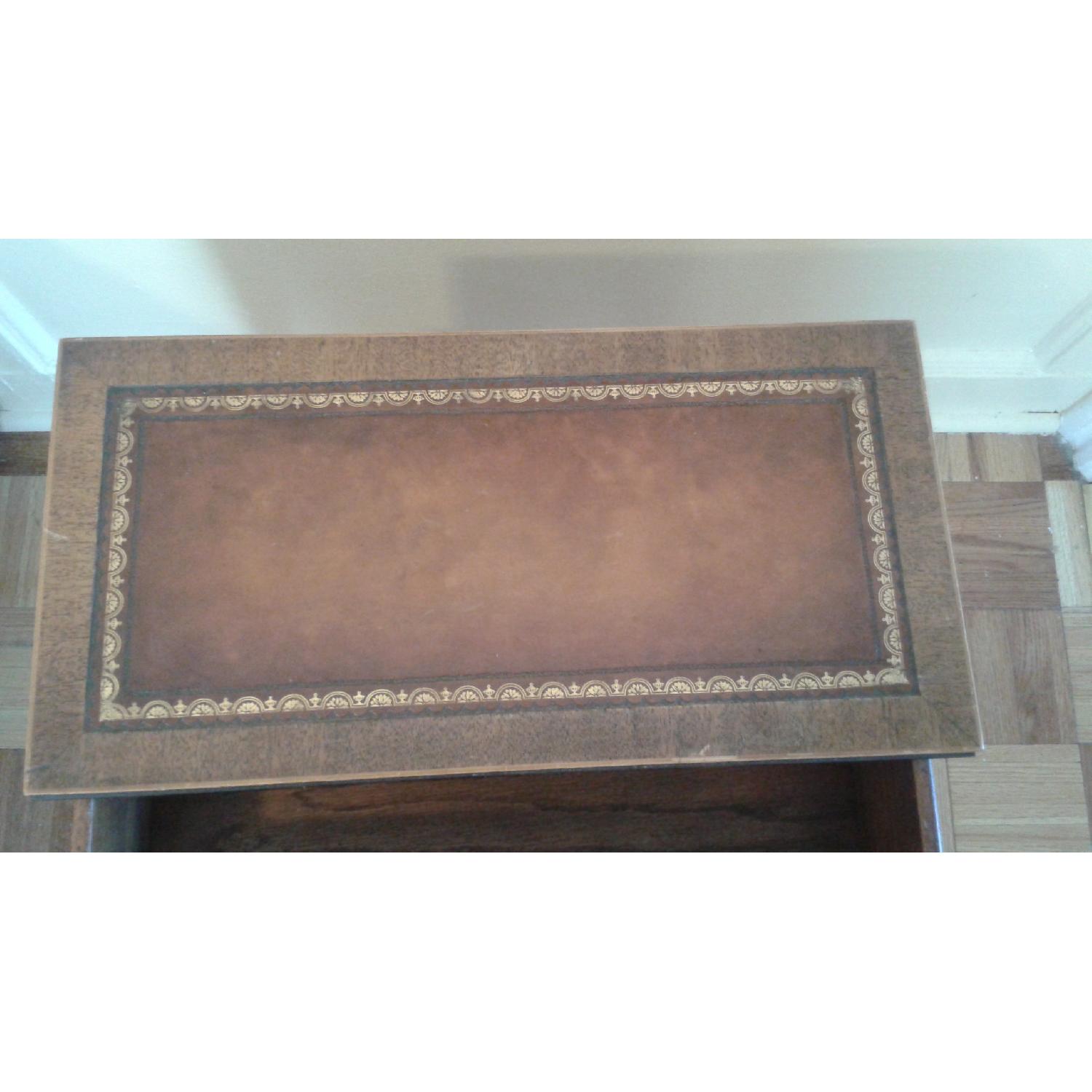 Antique Leather Cherrywood Side Table with Drawer - image-6