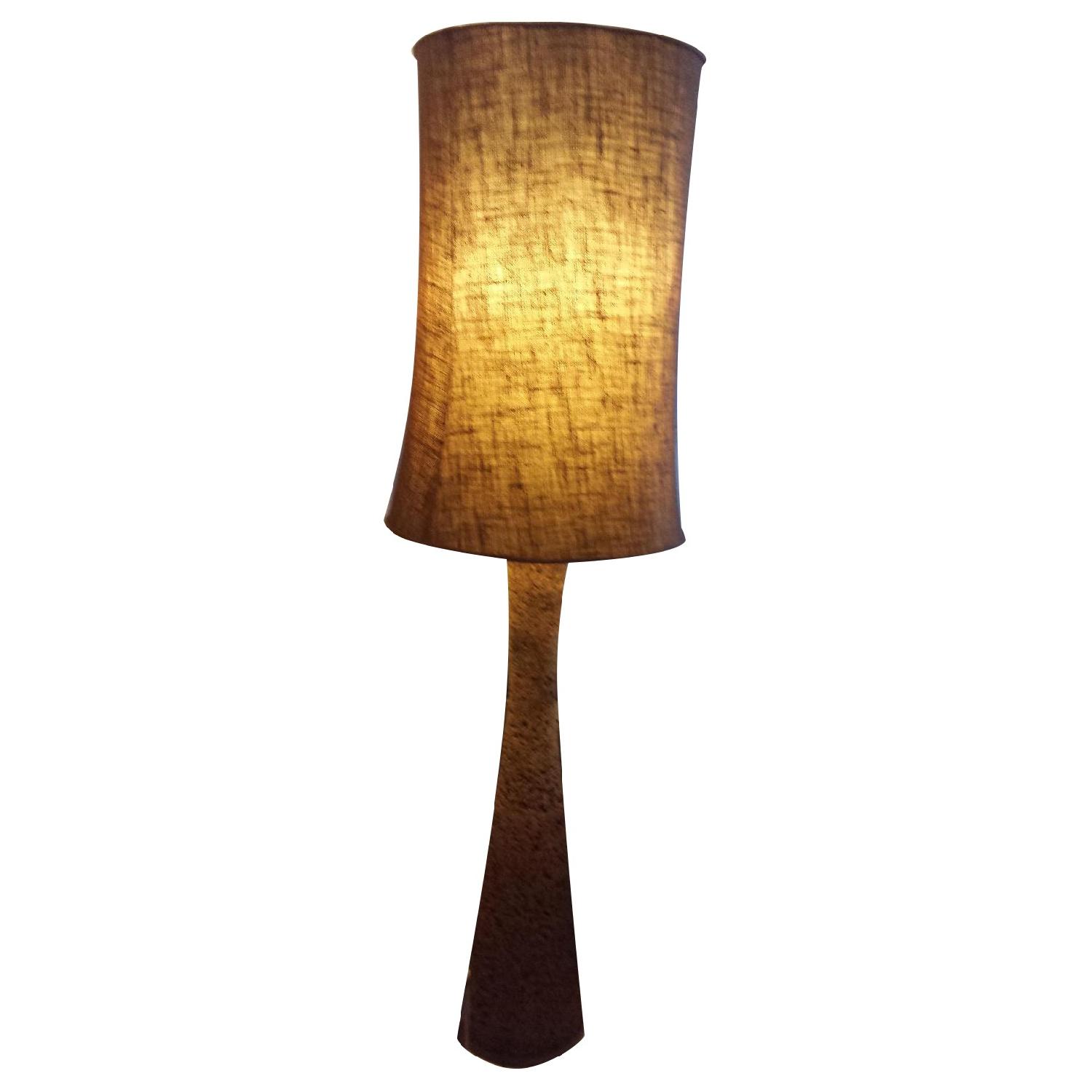 Mid Century Paul Frankl Style Cork Floor Lamp with Burlap Shade AptDeco