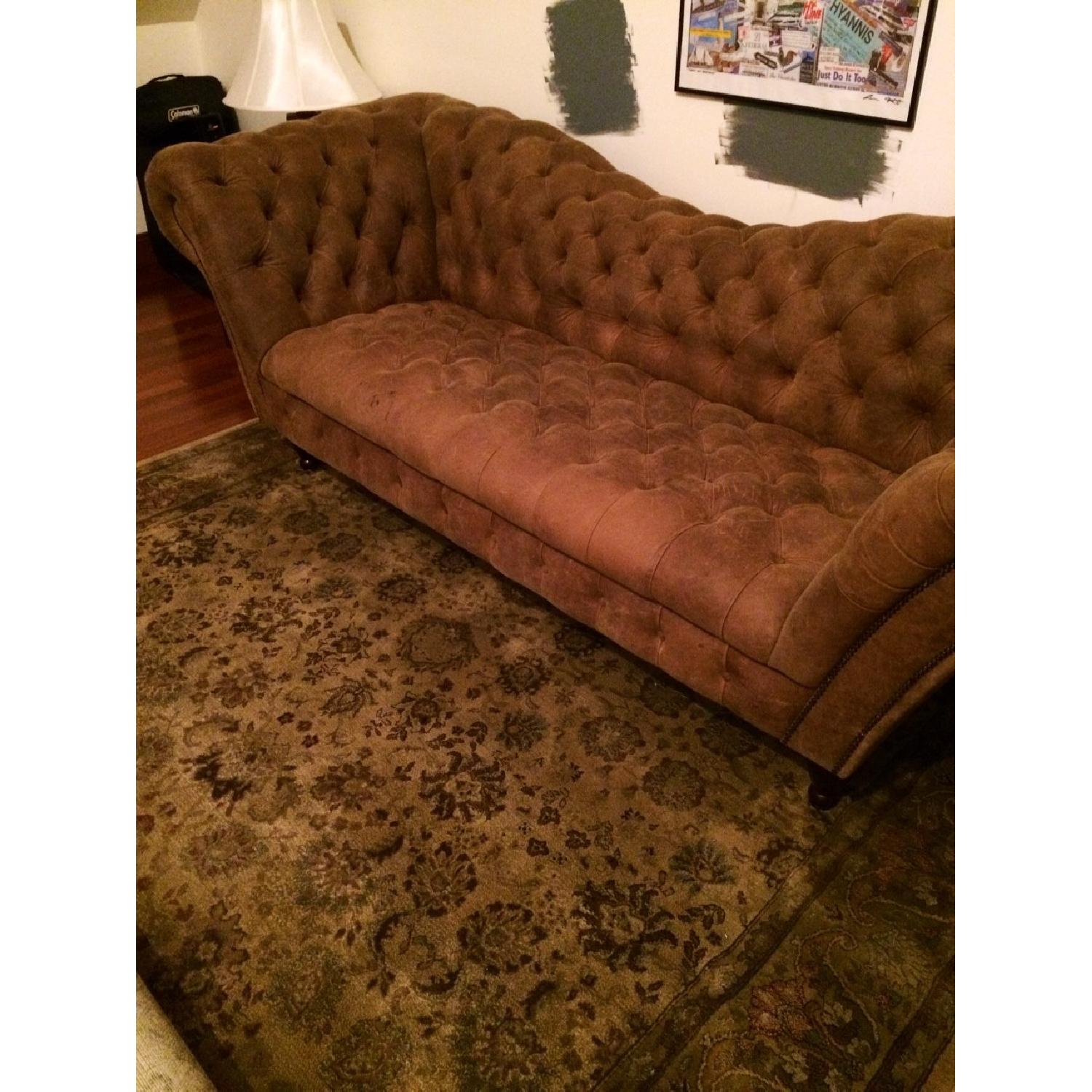 Horchow Oak Leather Reclaimer Sofa - image-1
