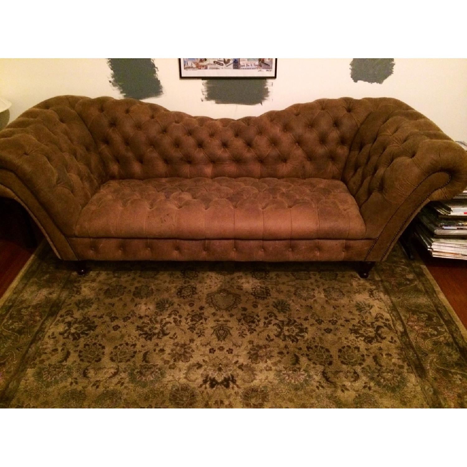 Horchow Oak Leather Reclaimer Sofa - image-3