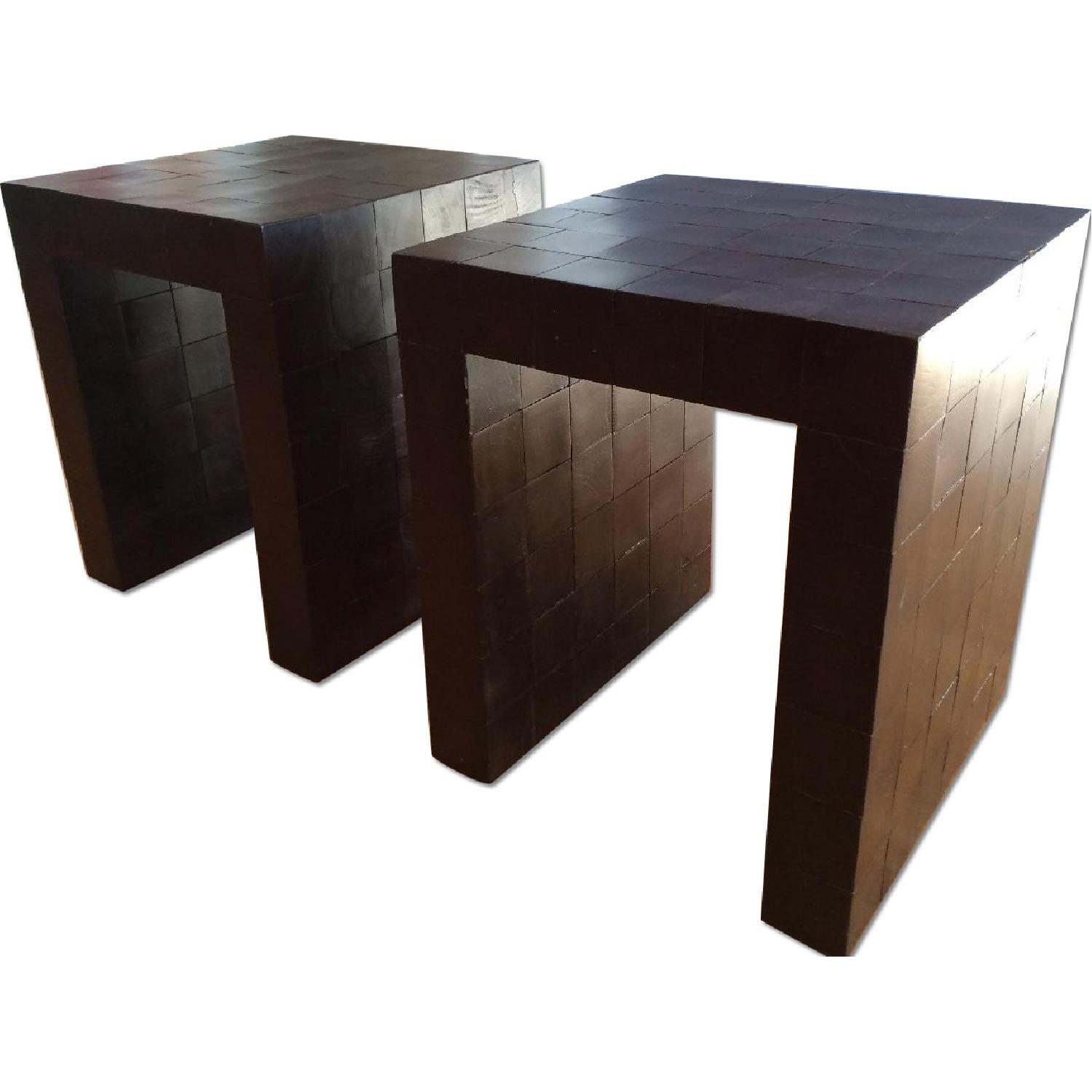Solid Oak Blocks Side Tables - image-0