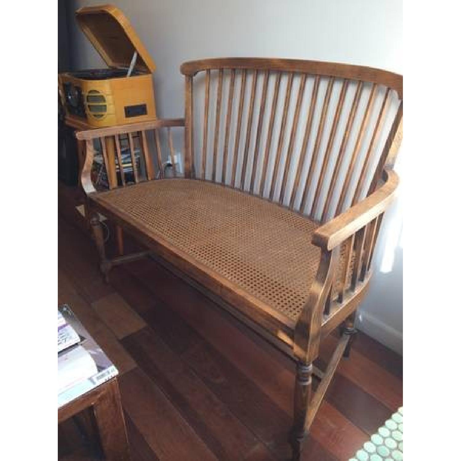 Williams Sonoma Wood / Wicker Bench and 2 Chair Set - will consider best offer - image-1