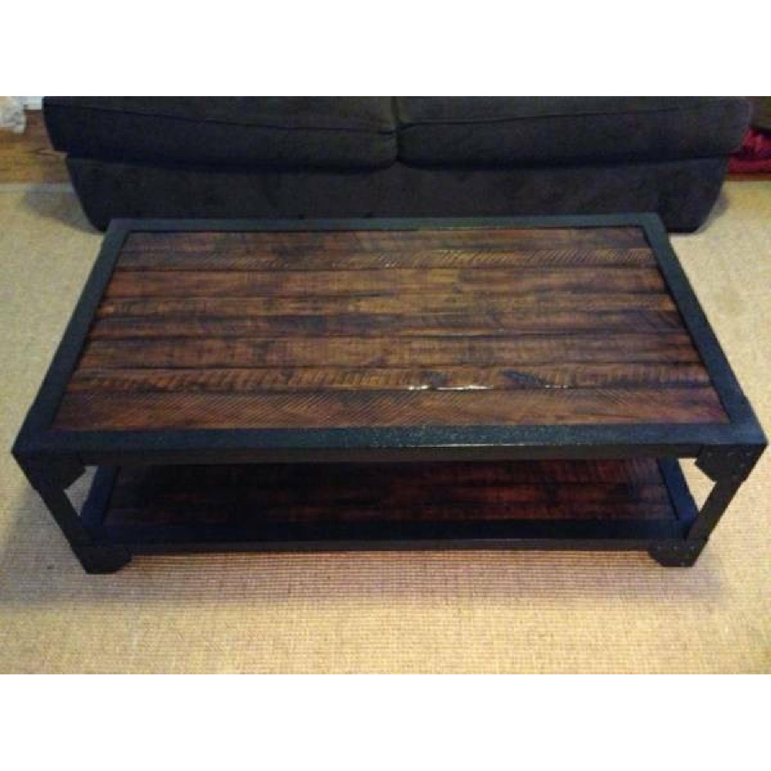 Pottery Barn Wood / Cast Iron Coffee Table AptDeco
