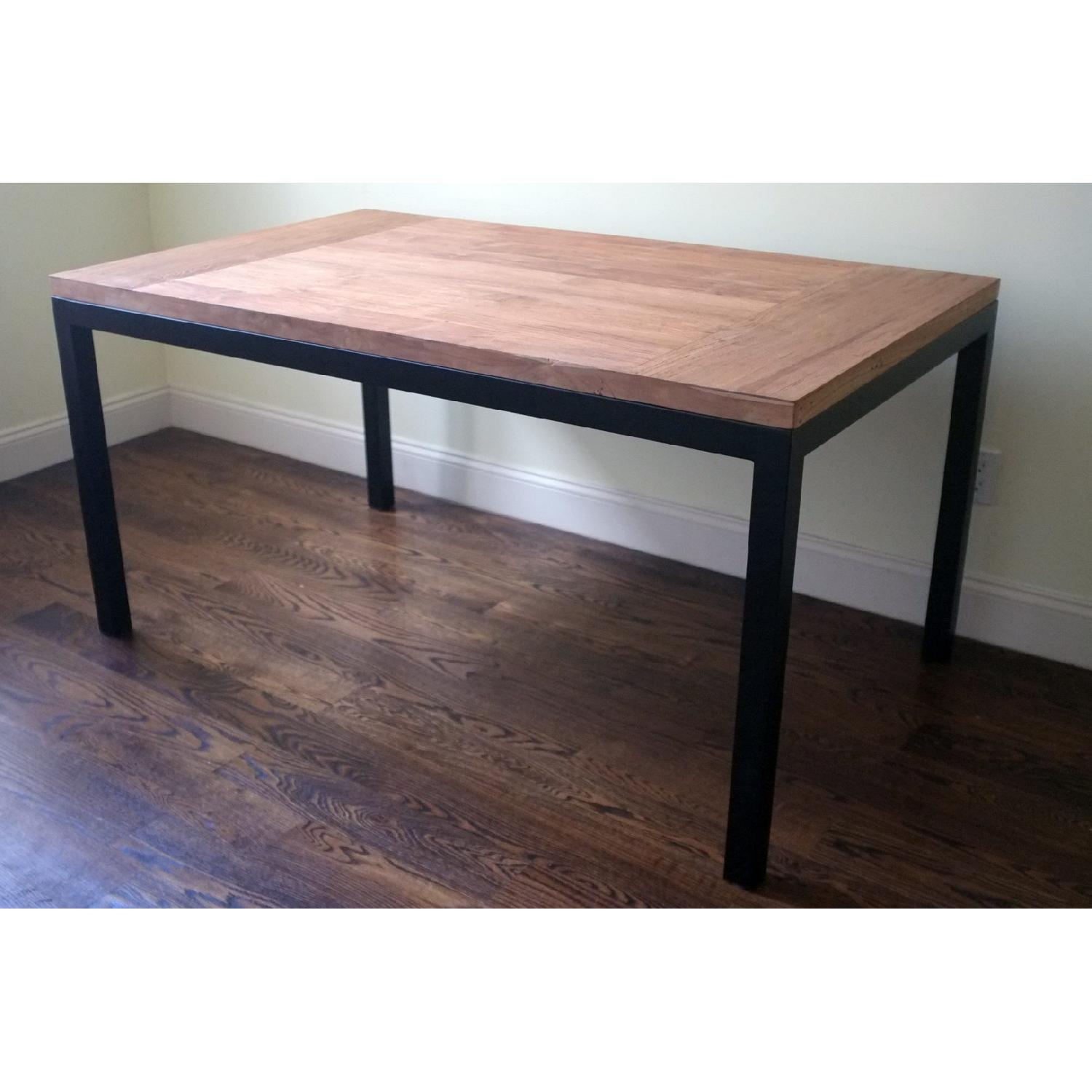 Parsons Teak Top 60x36 Dining Table with Natural Dark Steel Base - image-1