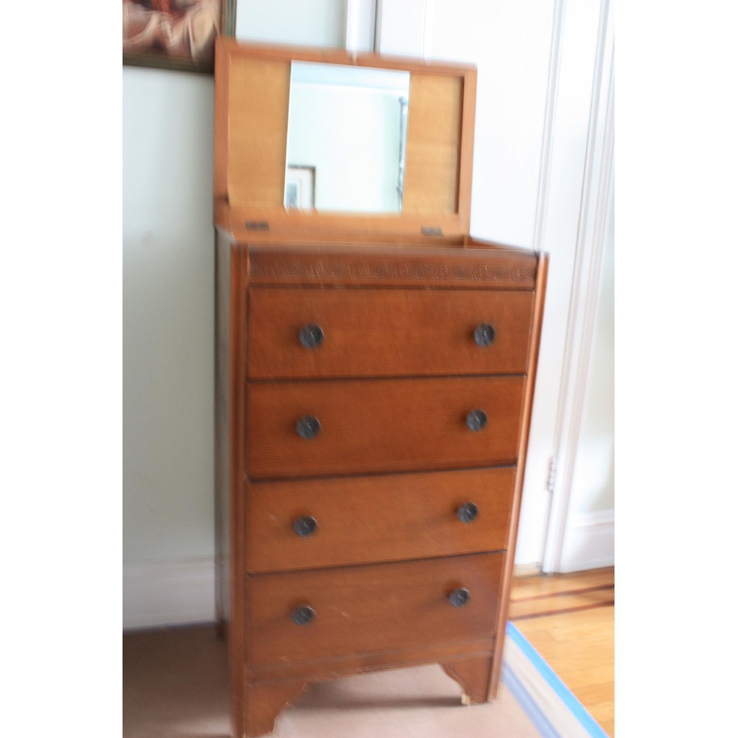 PRICE DROP!! Antique 4 Drawer Dresser with Lift Top Mirror - image-1