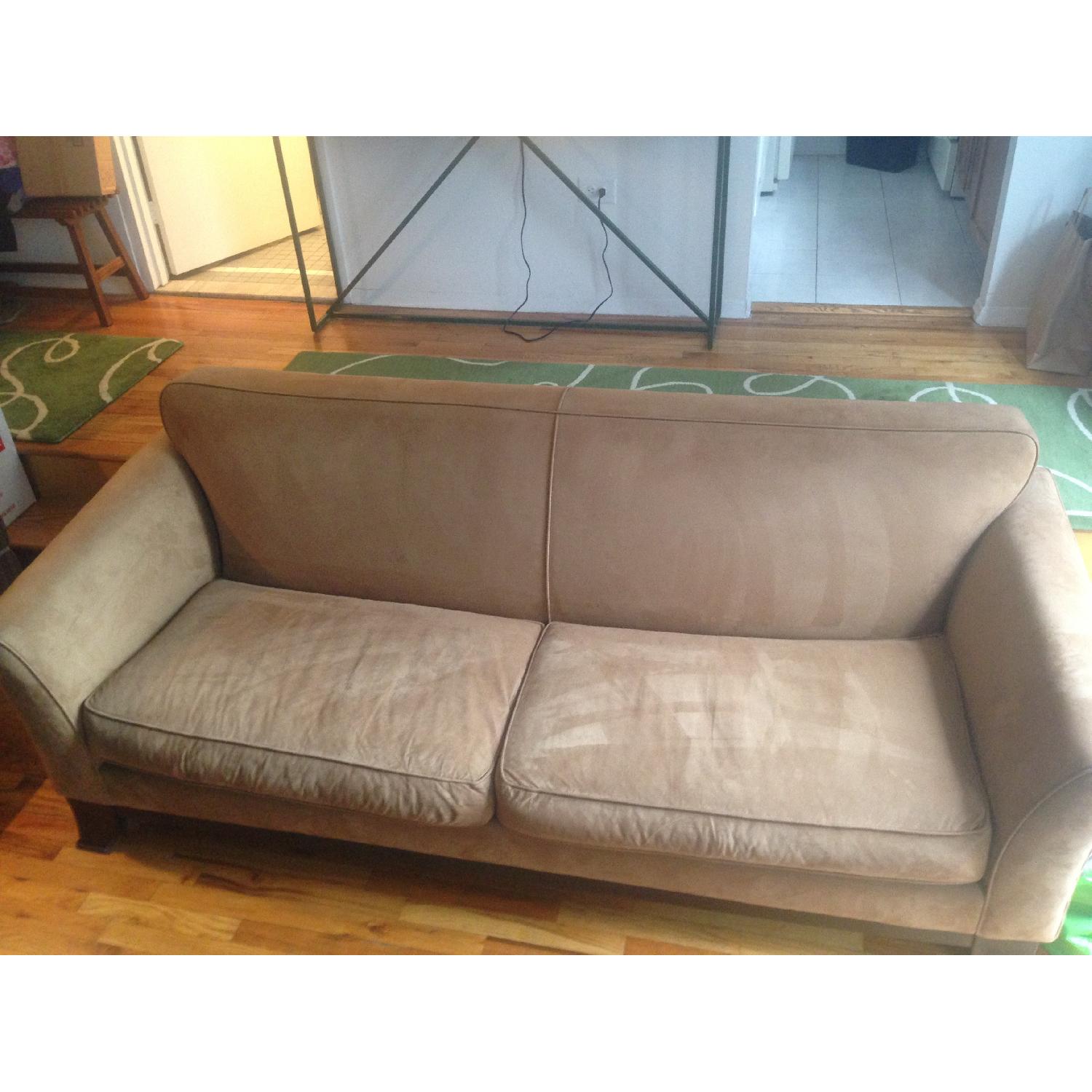 Tan Microfiber Pottery Barn Sofa - image-2