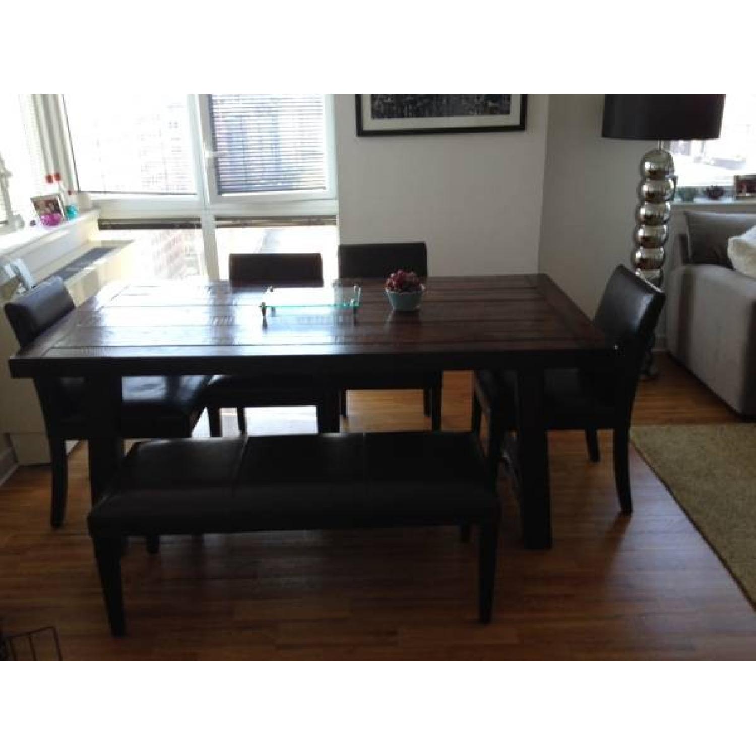 Pottery Barn Farm Table - Bench and 4 Leather Chairs - image-3