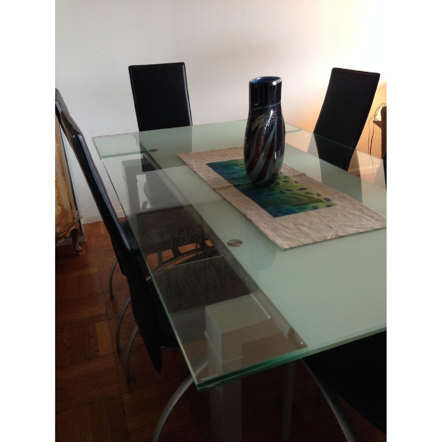 Smart Extendable Glass Top Dining Table with 6 Leather Chairs - image-4