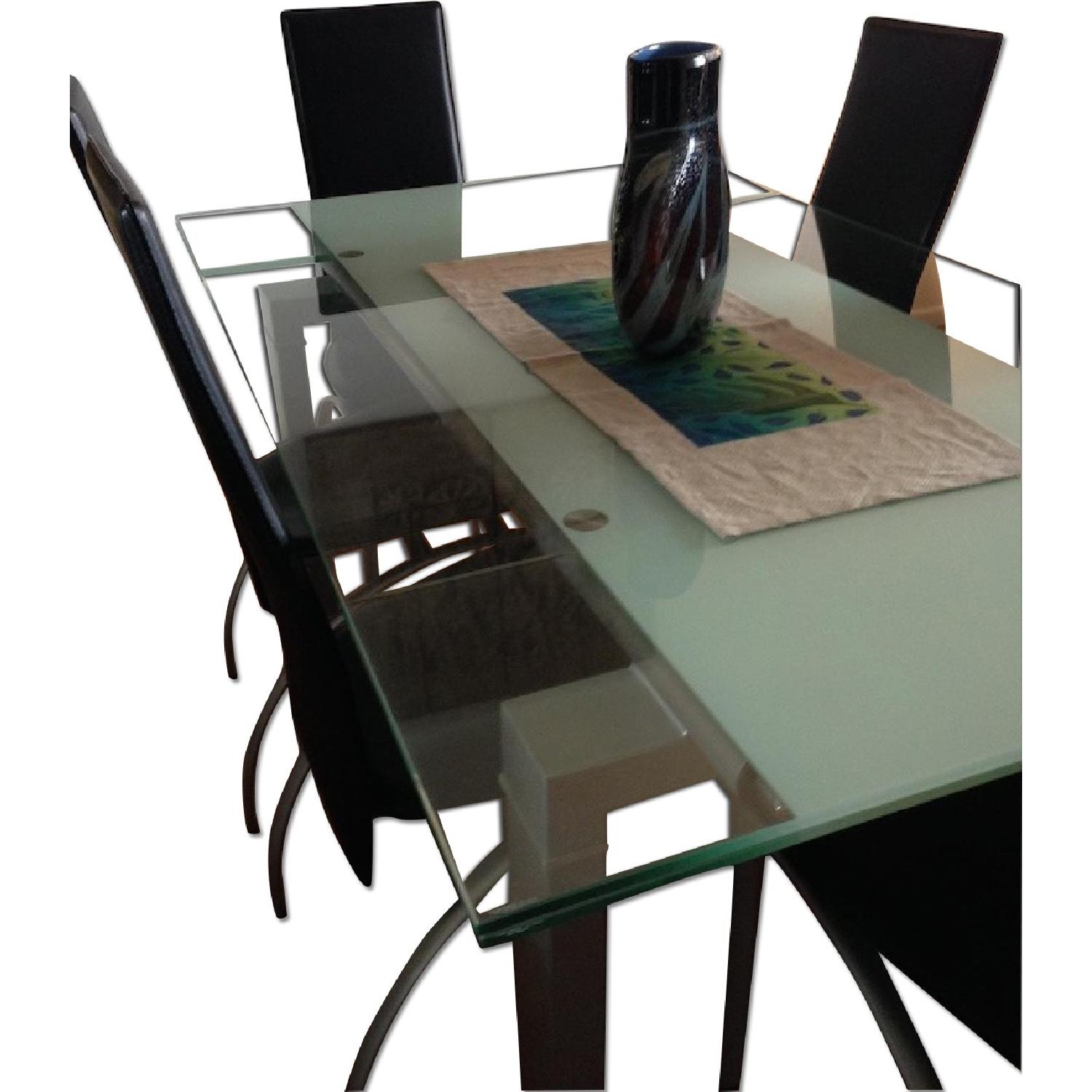 Smart Extendable Glass Top Dining Table with 6 Leather Chairs AptDeco