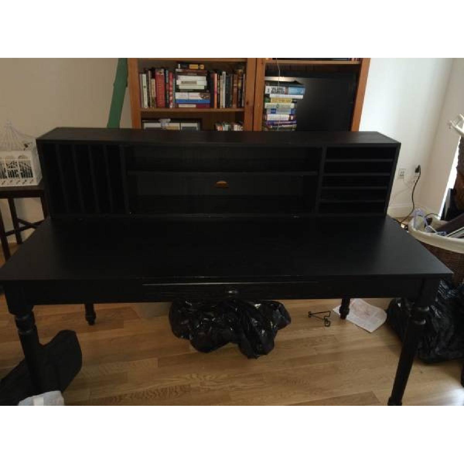 Pottery Barn Black Writing Desk w/ Hutch - image-1