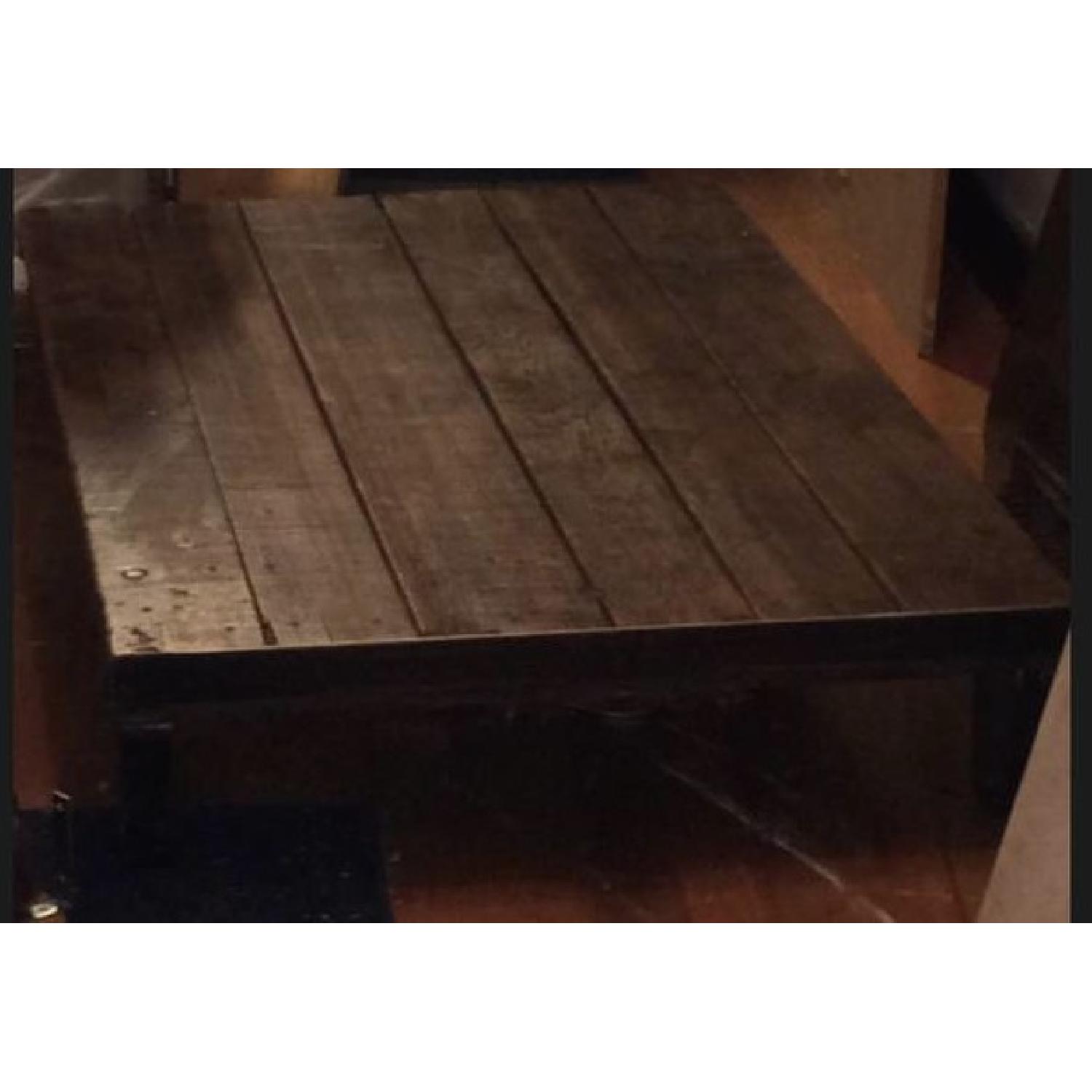 Antique Reclaimed Wood Coffee Table on Wheels AptDeco