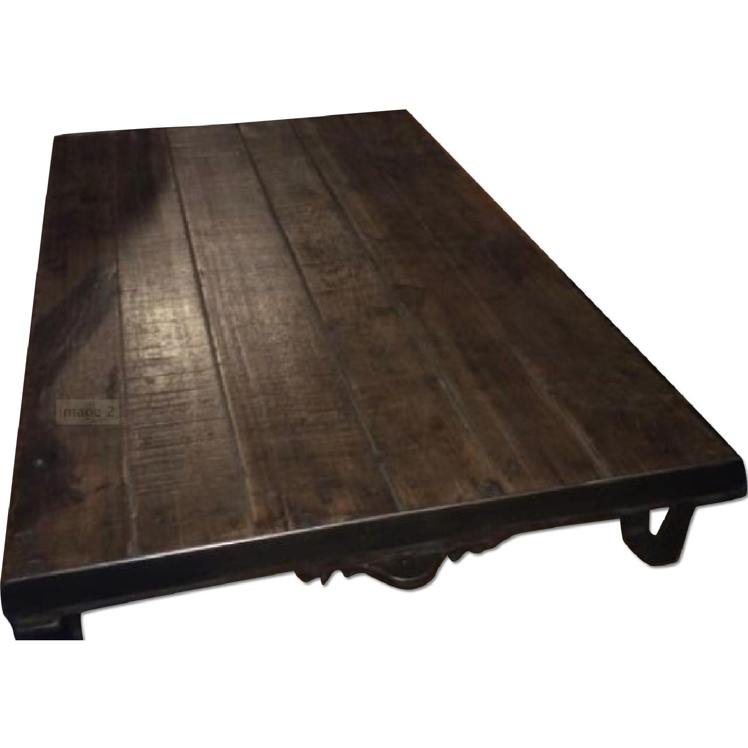 Antique Reclaimed Wood Coffee Table on Wheels AptDeco