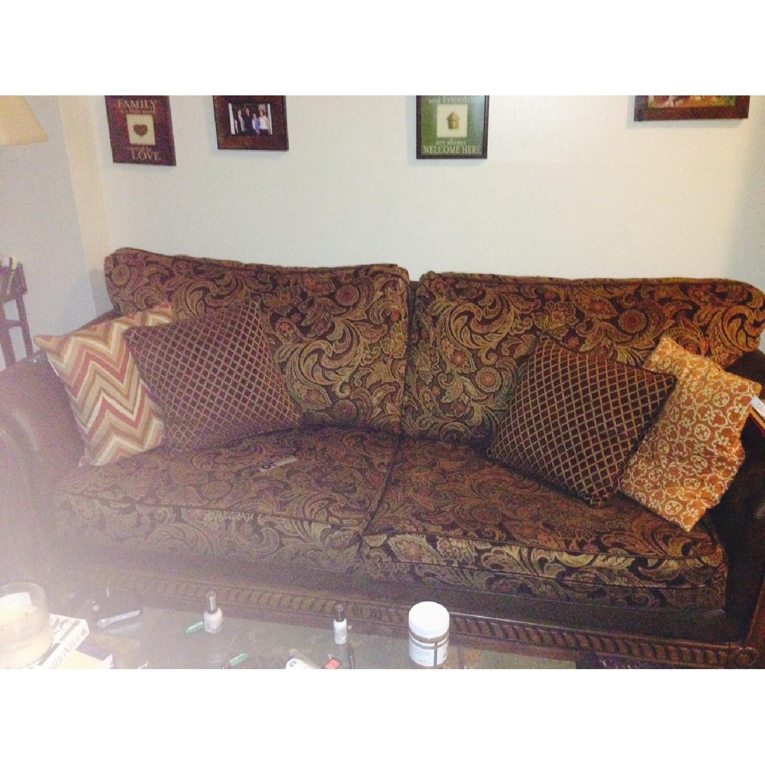 Chris Madden Rustic Wood and Suede Sofa - image-1