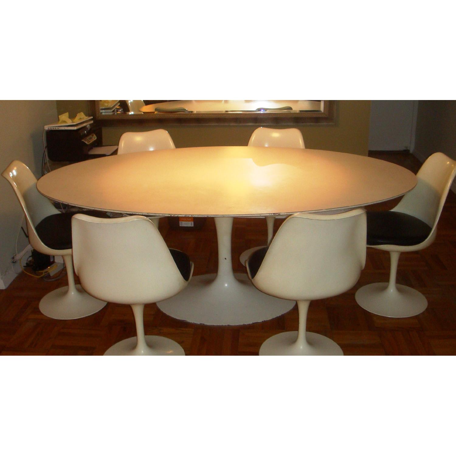Saarinen 78" White Dining Table and 6 Chairs - image-1