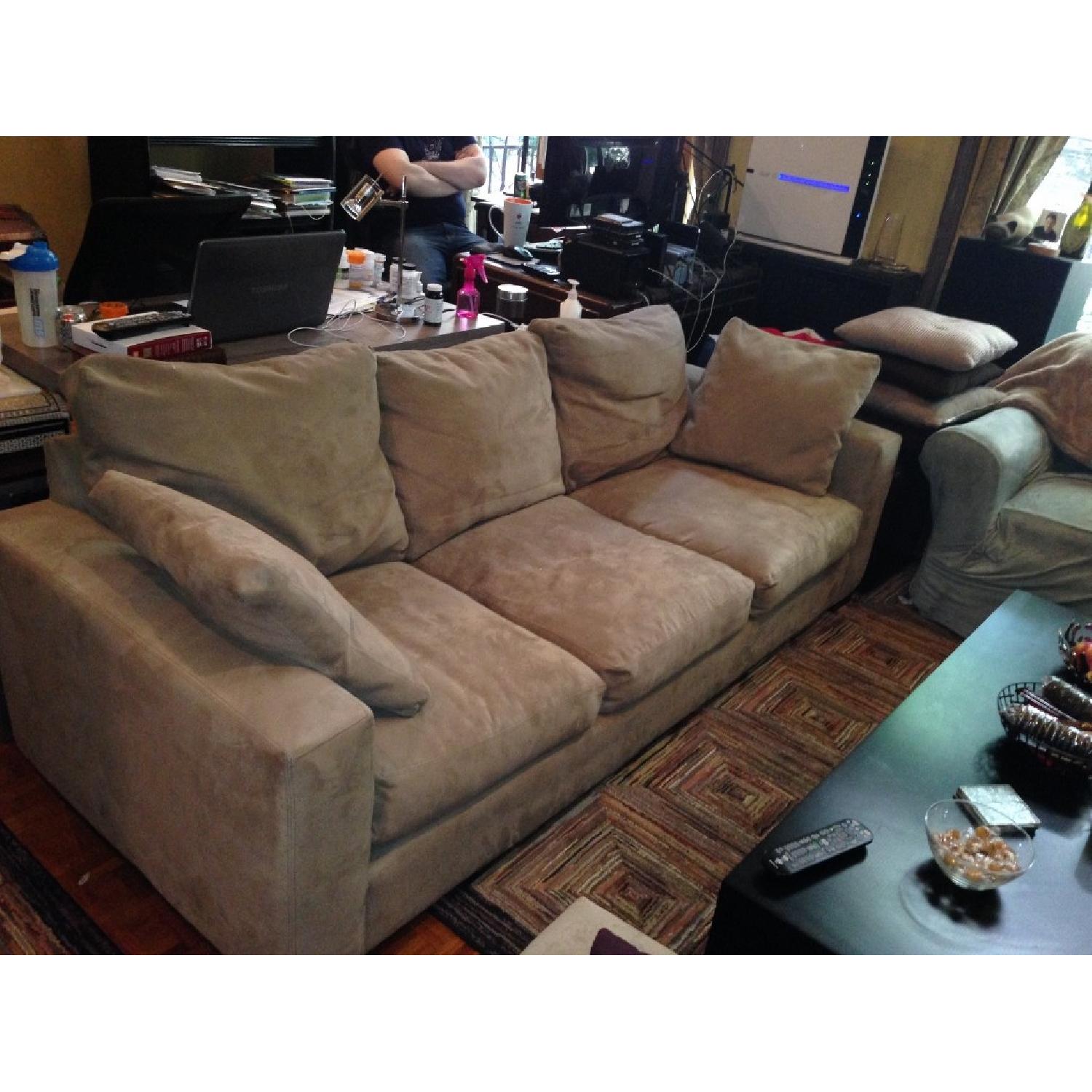 Crate & Barrel Tan Suede Sofa - image-1