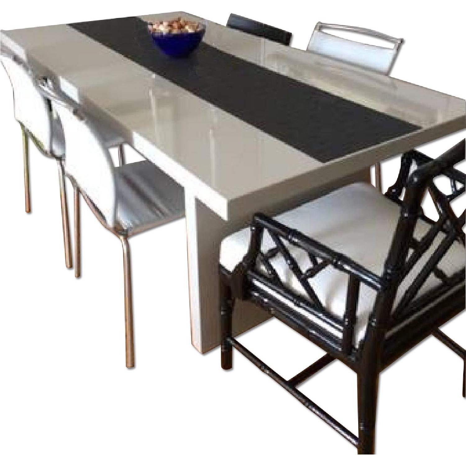CB2 Grey Lacquer Dining Table AptDeco