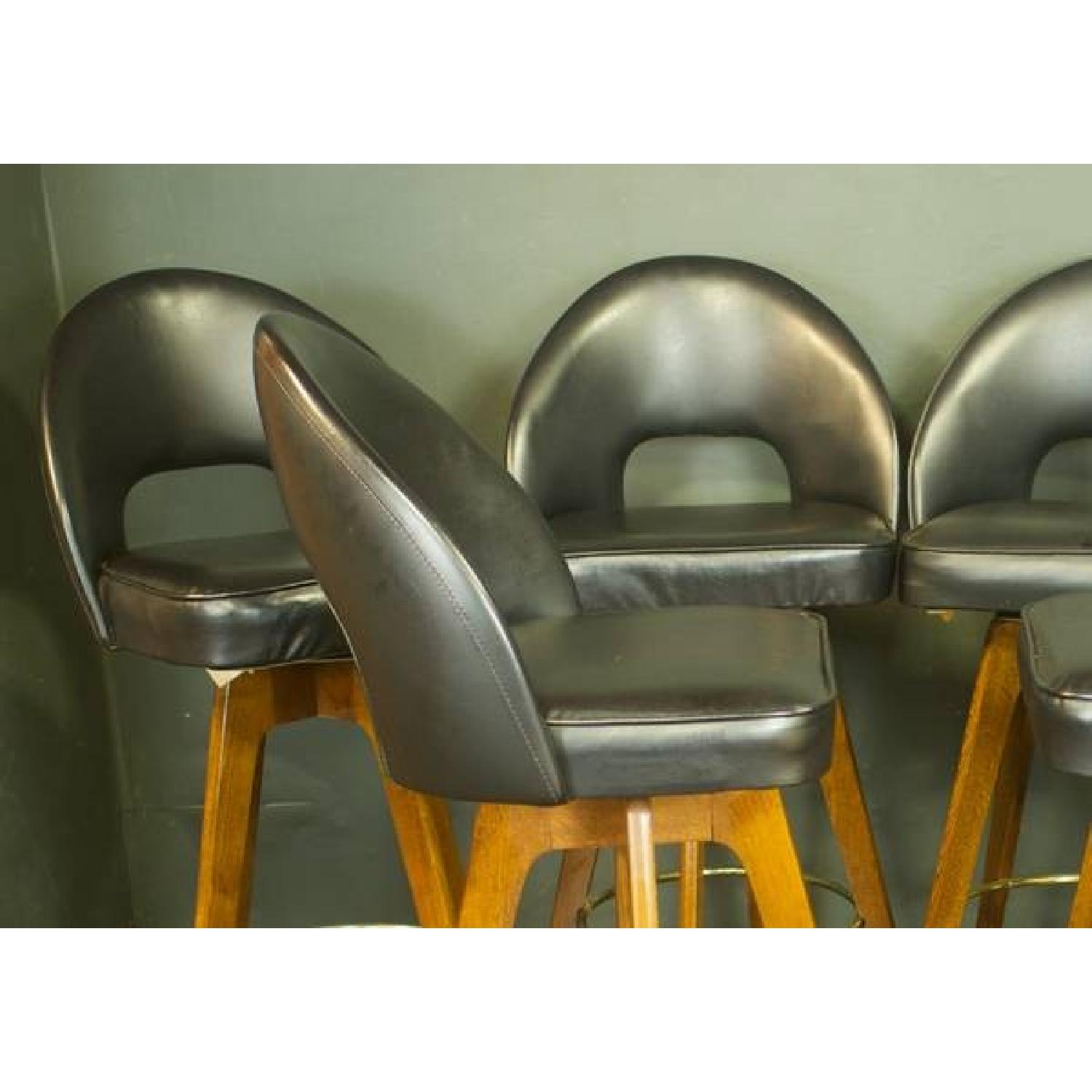 Vintage Mid Century Black Vinyl & Wood Swivel Bar Stools - Set of 6 ...