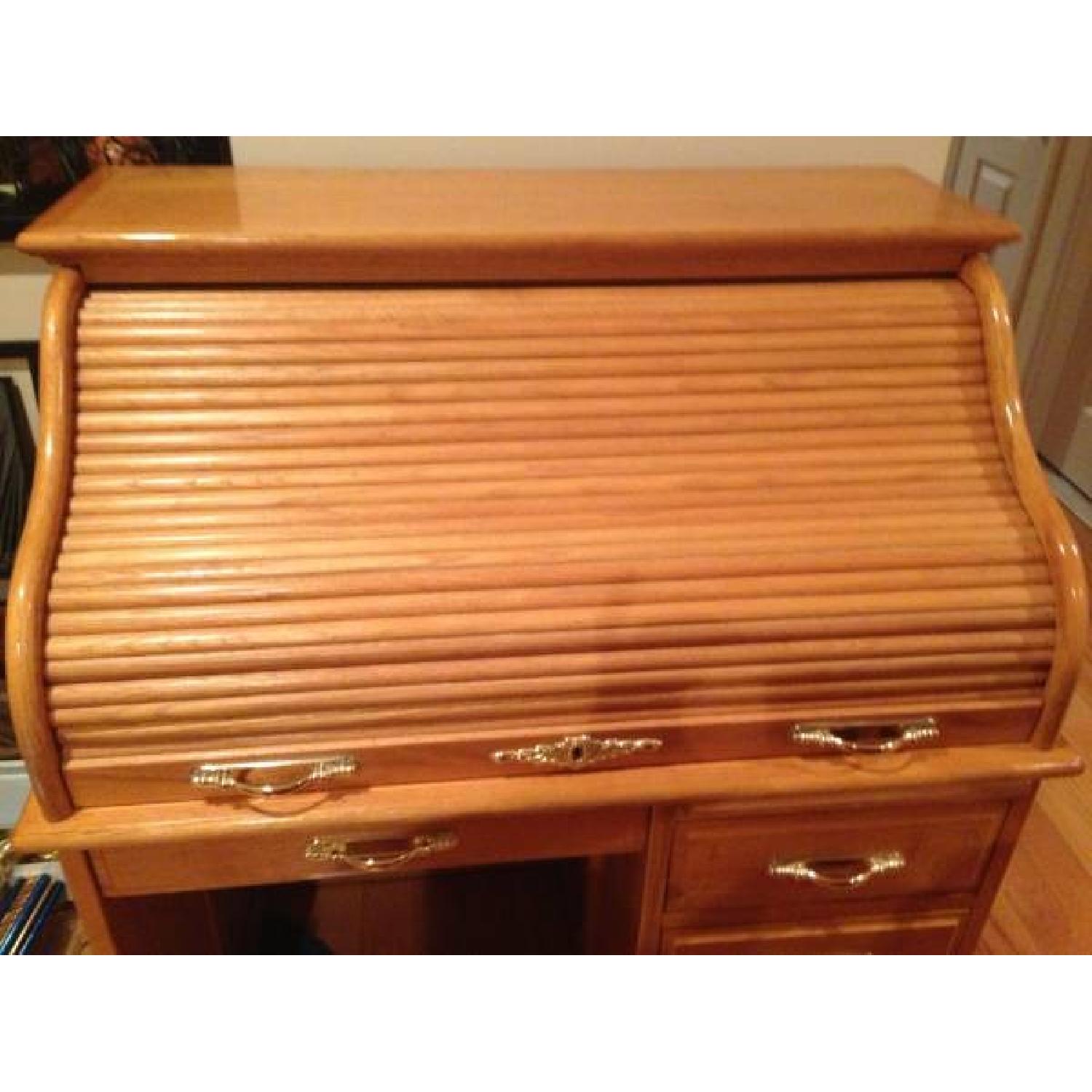 Solid Oak Roll Top Desk - image-1