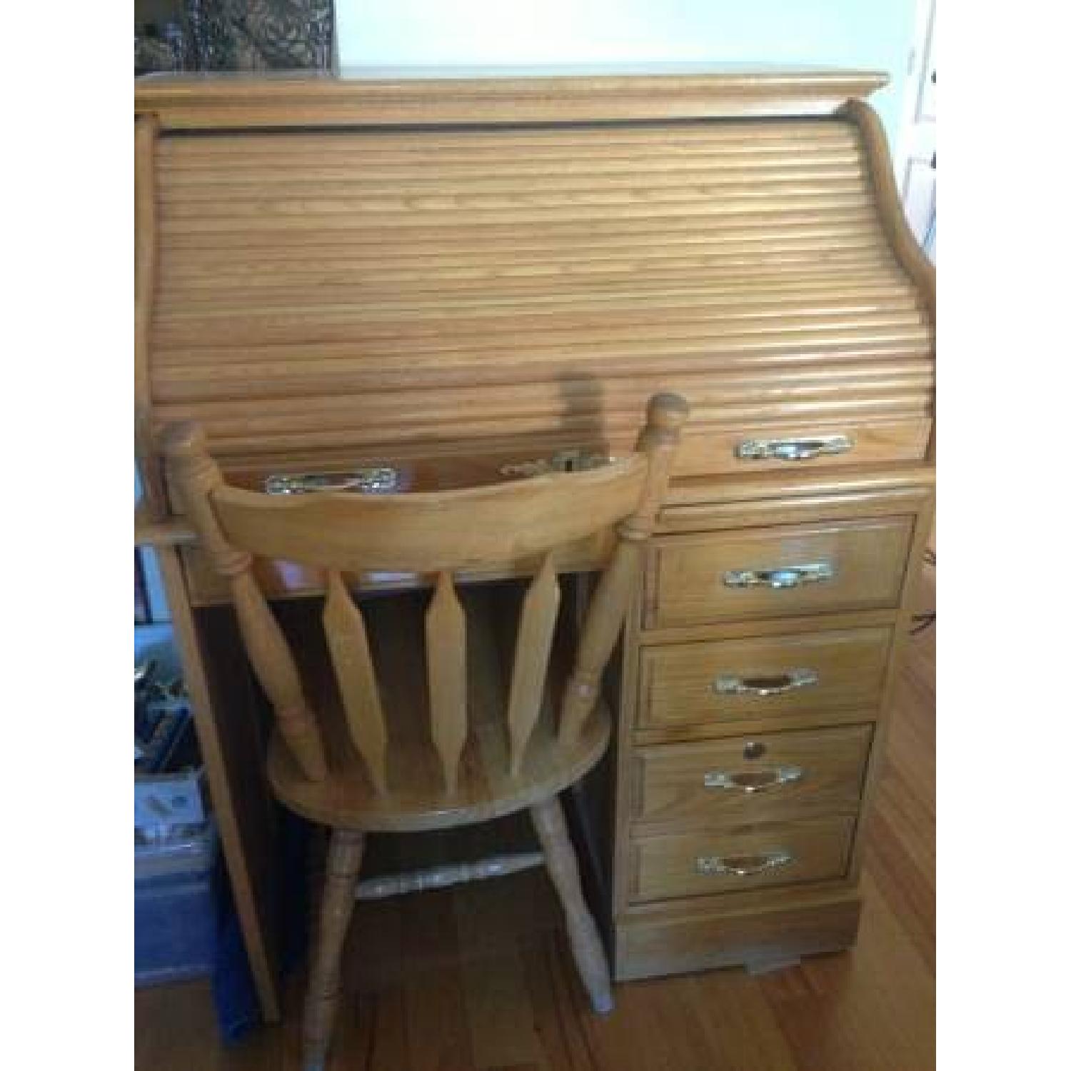 Solid Oak Roll Top Desk - image-3