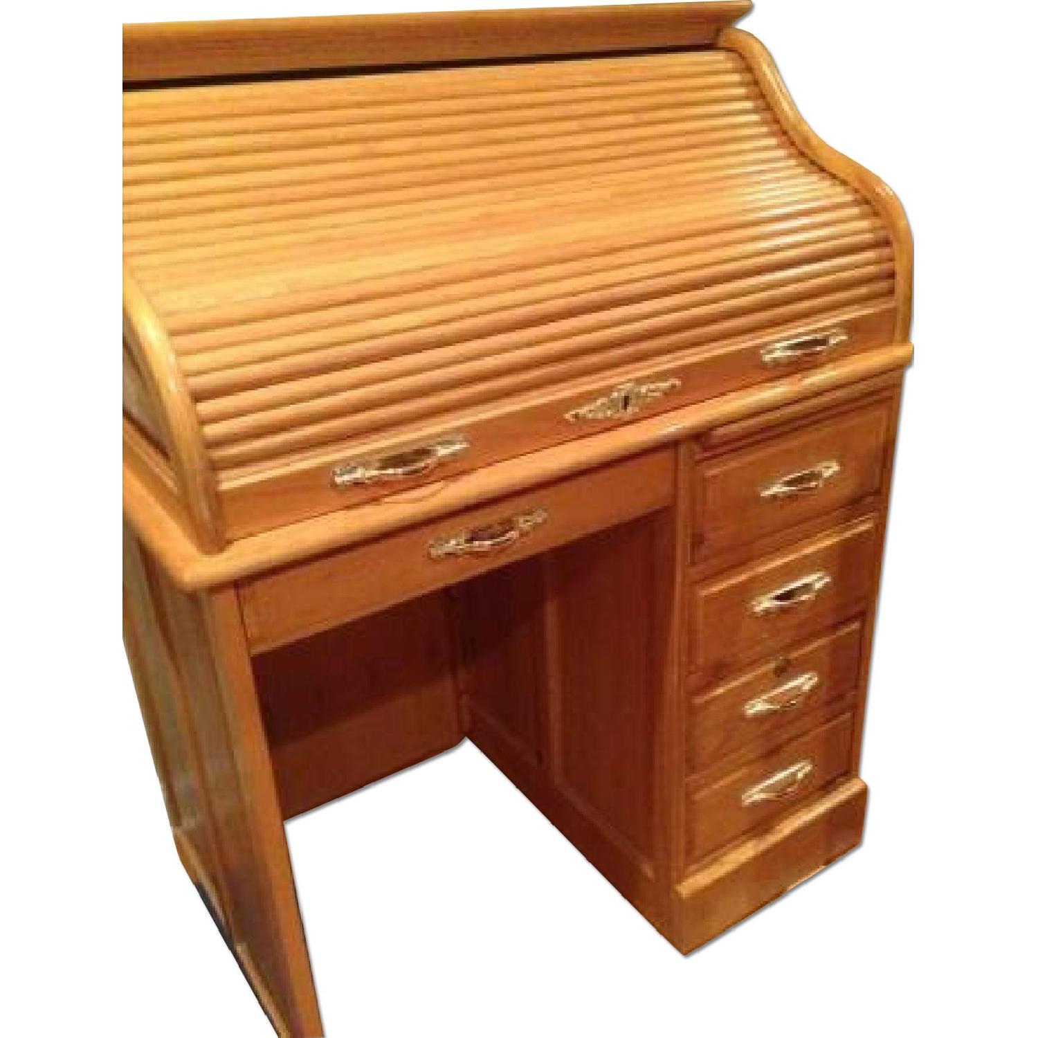 Solid Oak Roll Top Desk - image-0