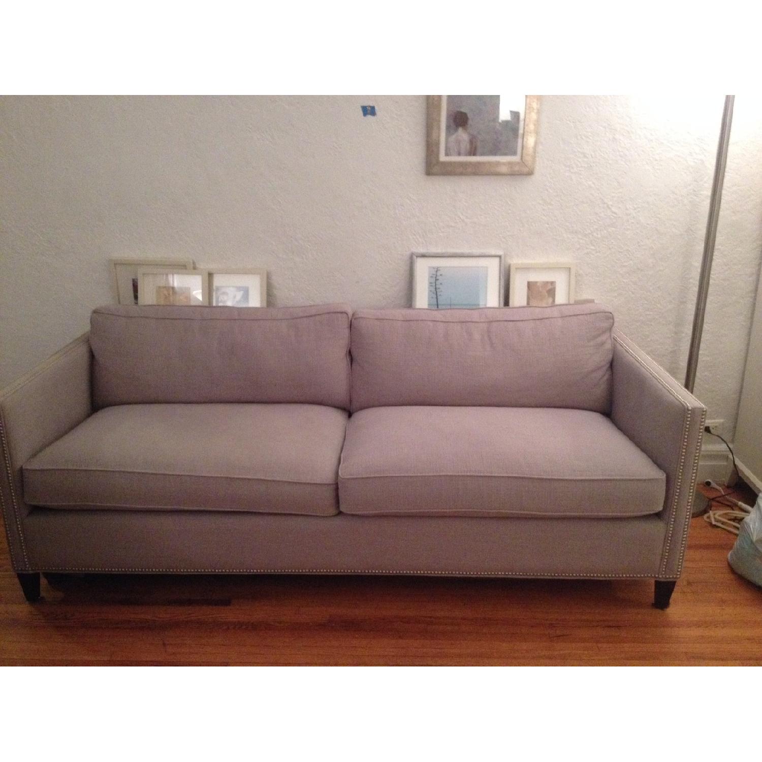Arhaus Light Blue/Grey Fabric Sofa w/ Nailhead Trim - image-2