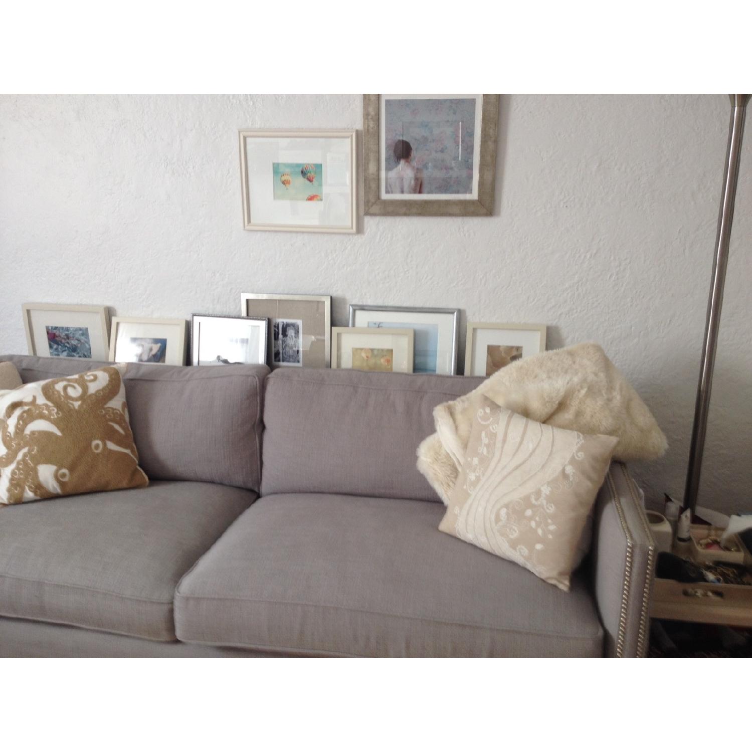 Arhaus Light Blue/Grey Fabric Sofa w/ Nailhead Trim - image-3