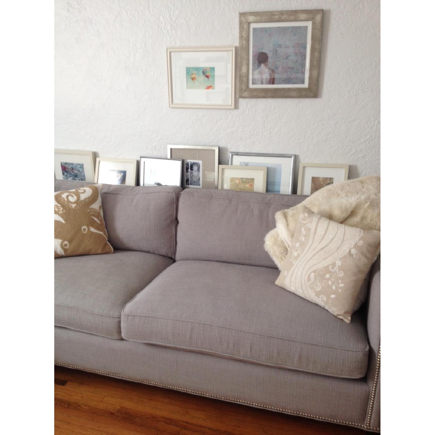 Arhaus Light Blue/Grey Fabric Sofa w/ Nailhead Trim - image-4