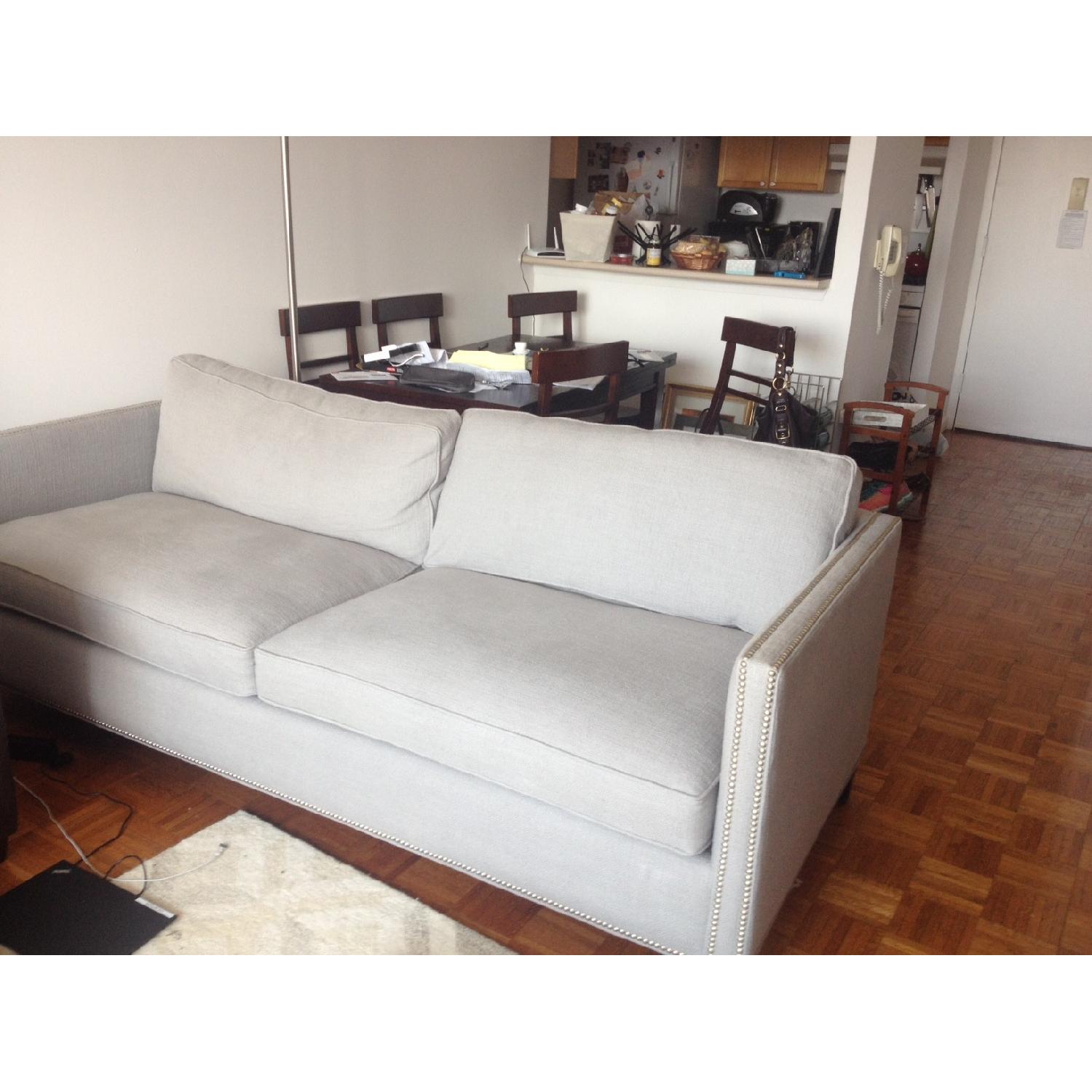 Arhaus Light Blue/Grey Fabric Sofa w/ Nailhead Trim - image-6