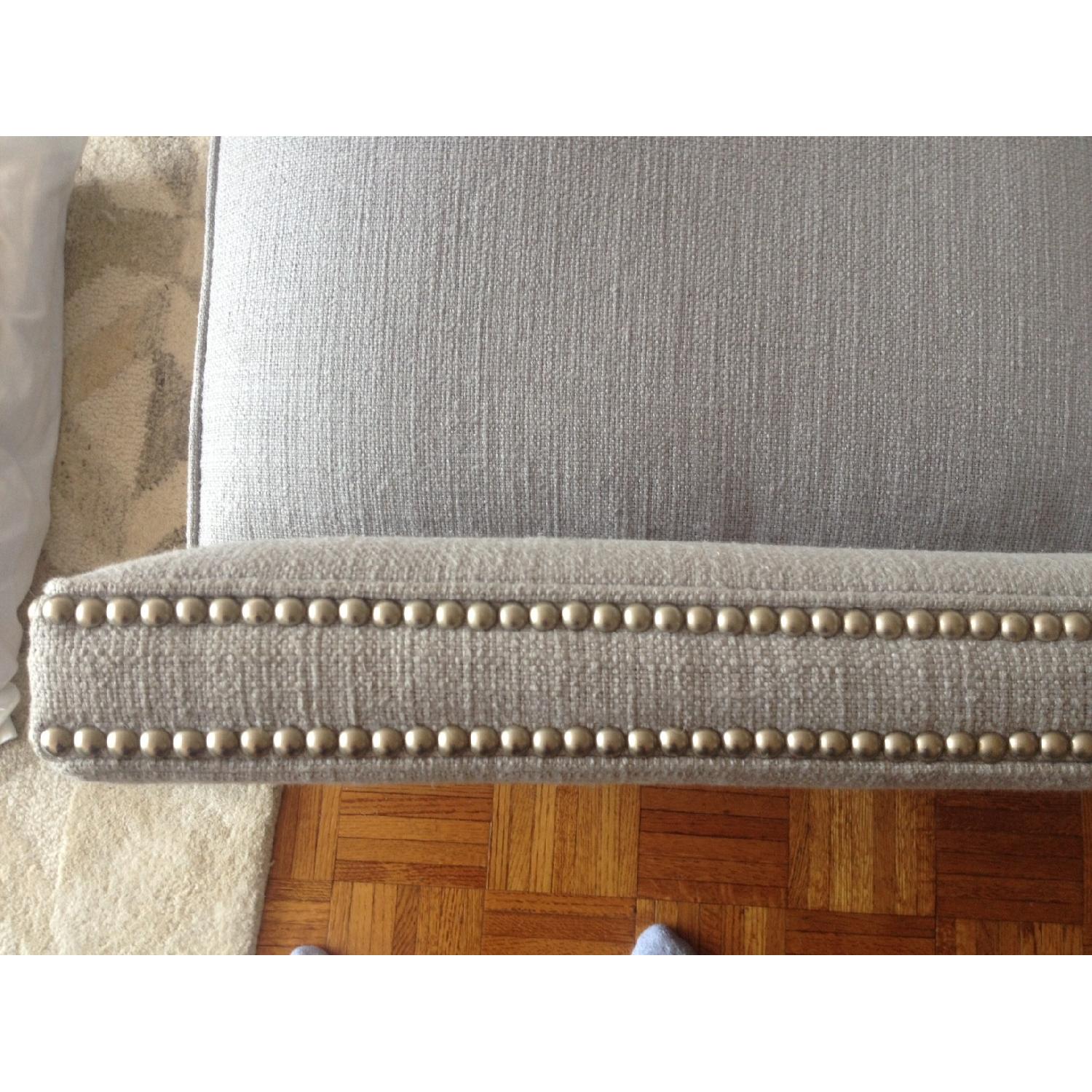 Arhaus Light Blue/Grey Fabric Sofa w/ Nailhead Trim AptDeco