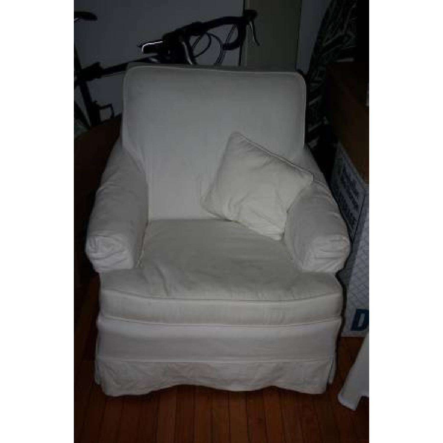 Stuffed Upholstered White Arm Chair - image-1