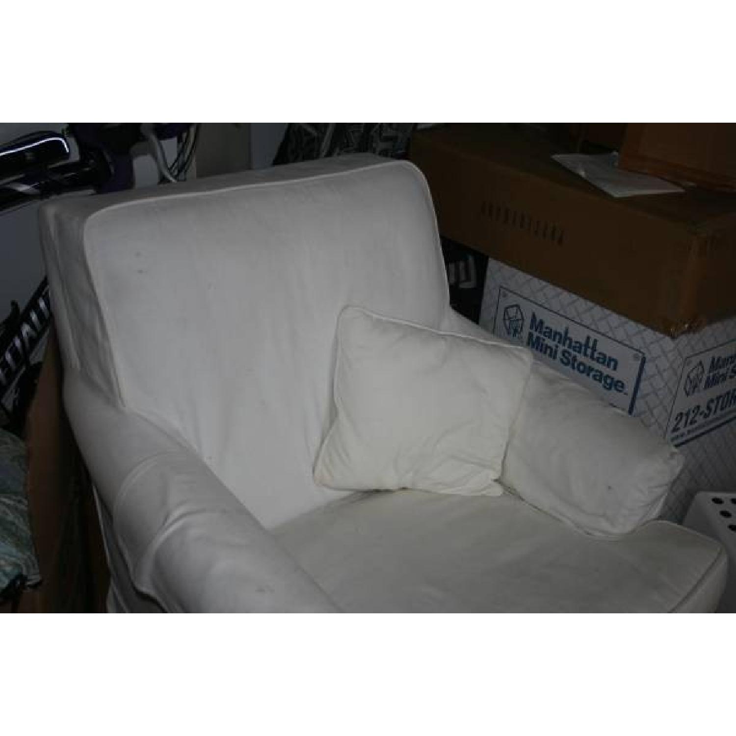 Stuffed Upholstered White Arm Chair - image-4