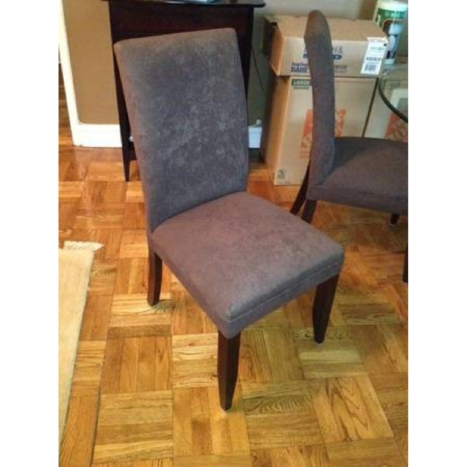 Macy's Glass Dining Table w/ 4 Upholstered Chairs AptDeco