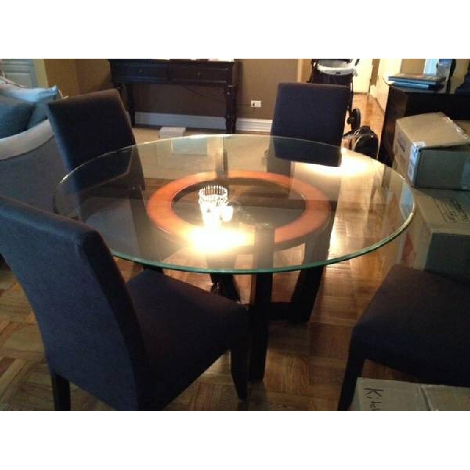 Macy's Glass Dining Table w/ 4 Upholstered Chairs AptDeco