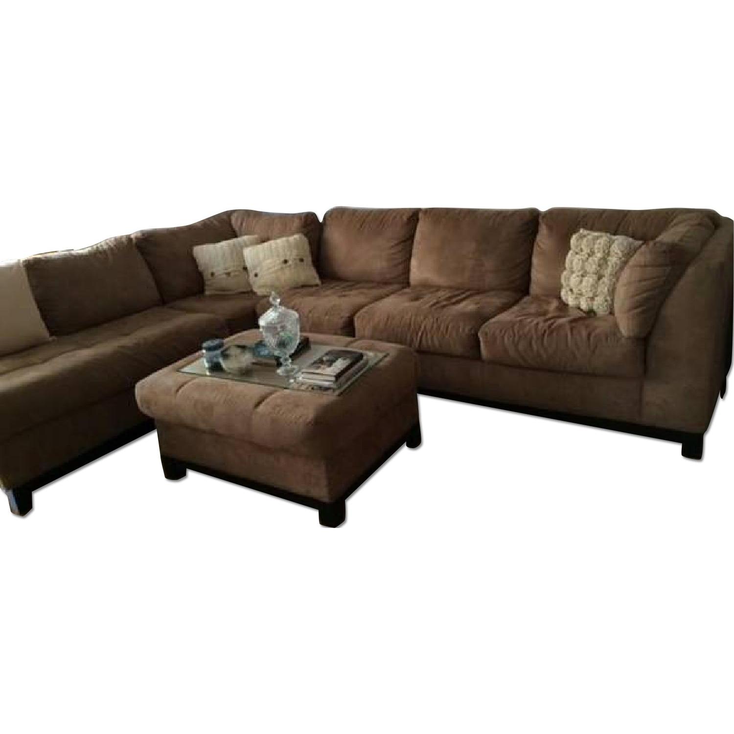 Raymour & Flanigan Microfiber Sectional Sofa + Ottoman - AptDeco
