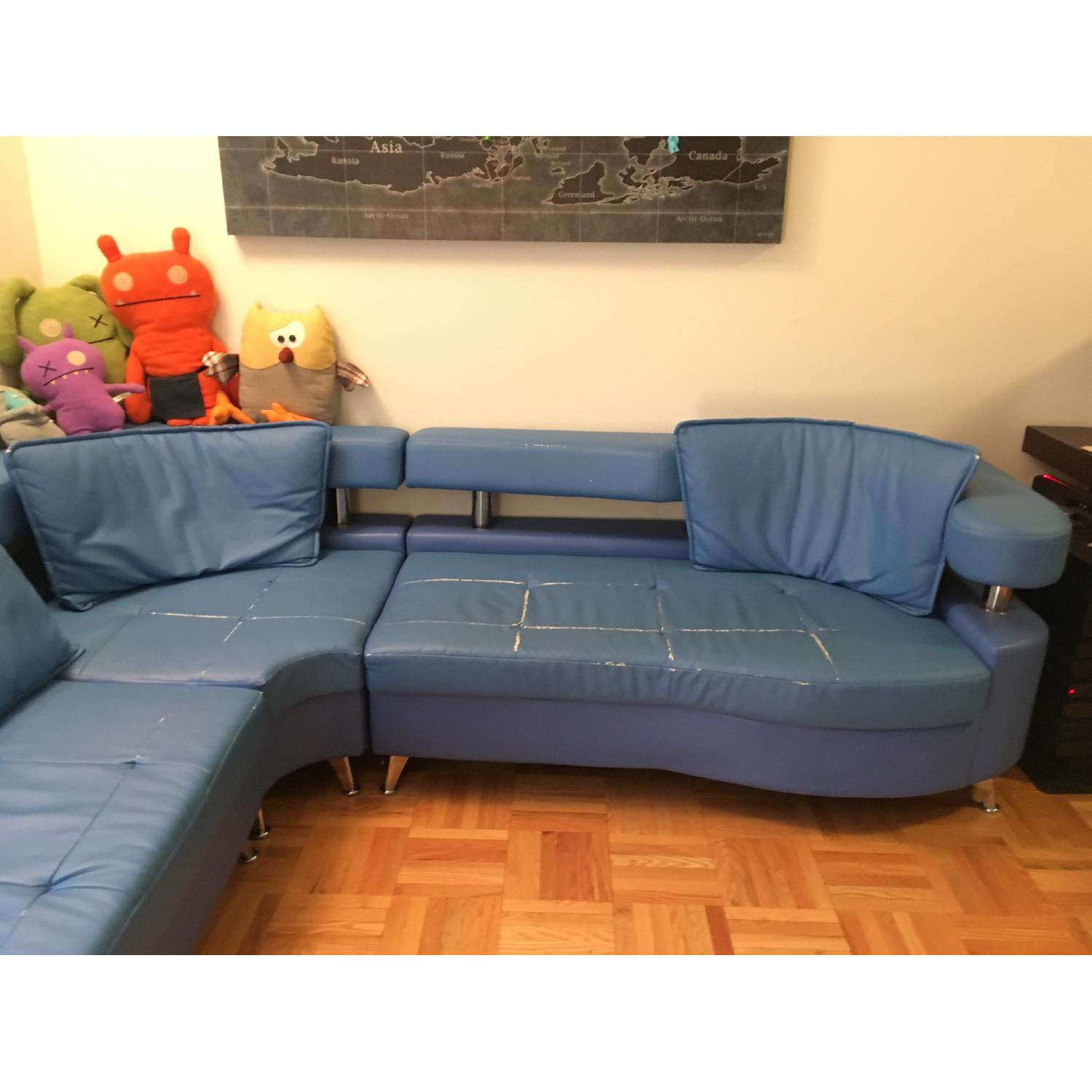 Custom Modern 3 Piece Sectional Sofa in Blue Leather - image-2