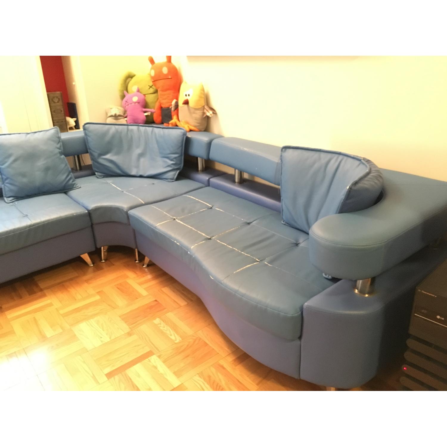 Custom Modern 3 Piece Sectional Sofa in Blue Leather - image-3