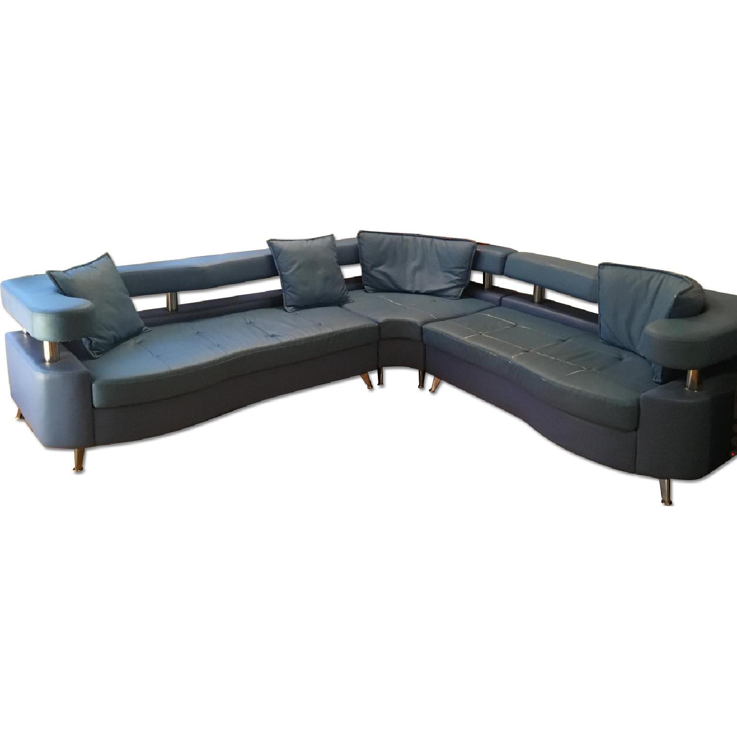 Custom Modern 3 Piece Sectional Sofa in Blue Leather - image-11