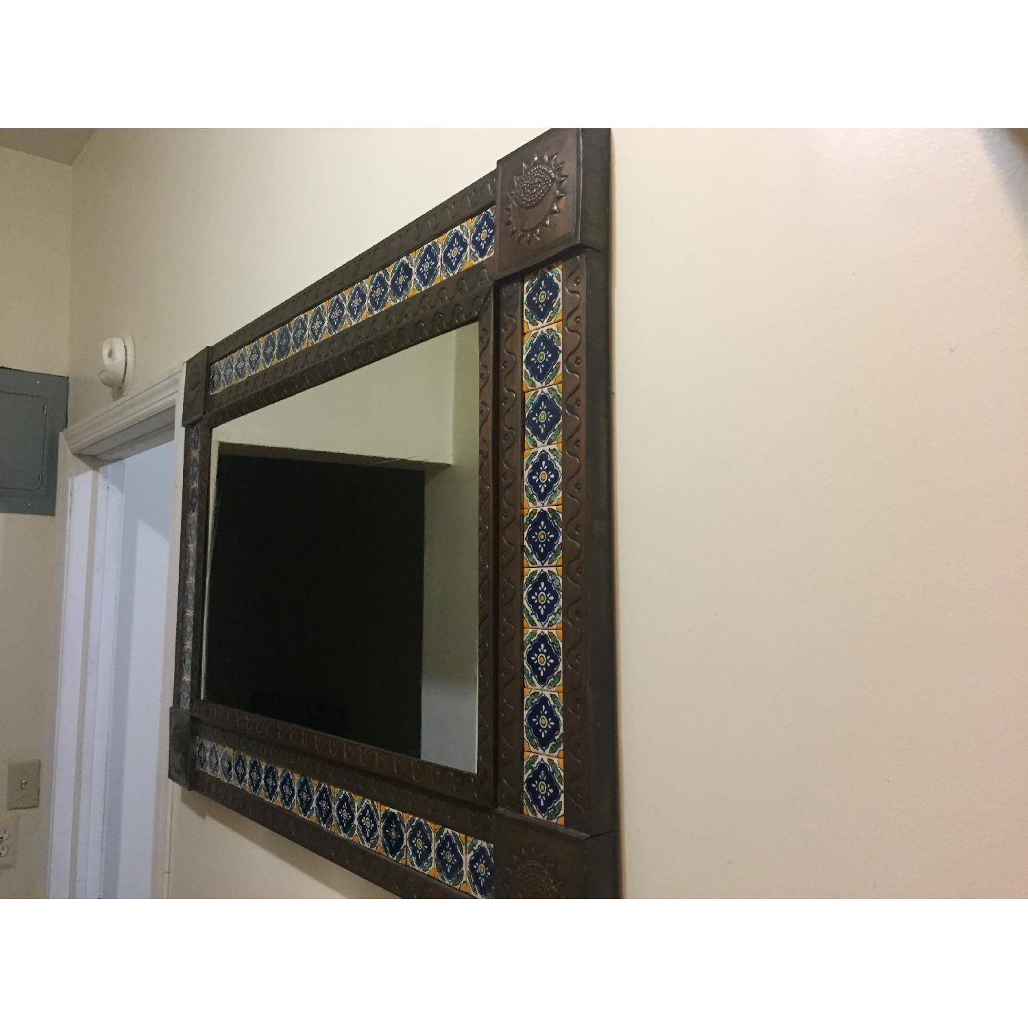 Punched Tin Mirror w/ Talavera Tile Mexican Folk Art - image-1