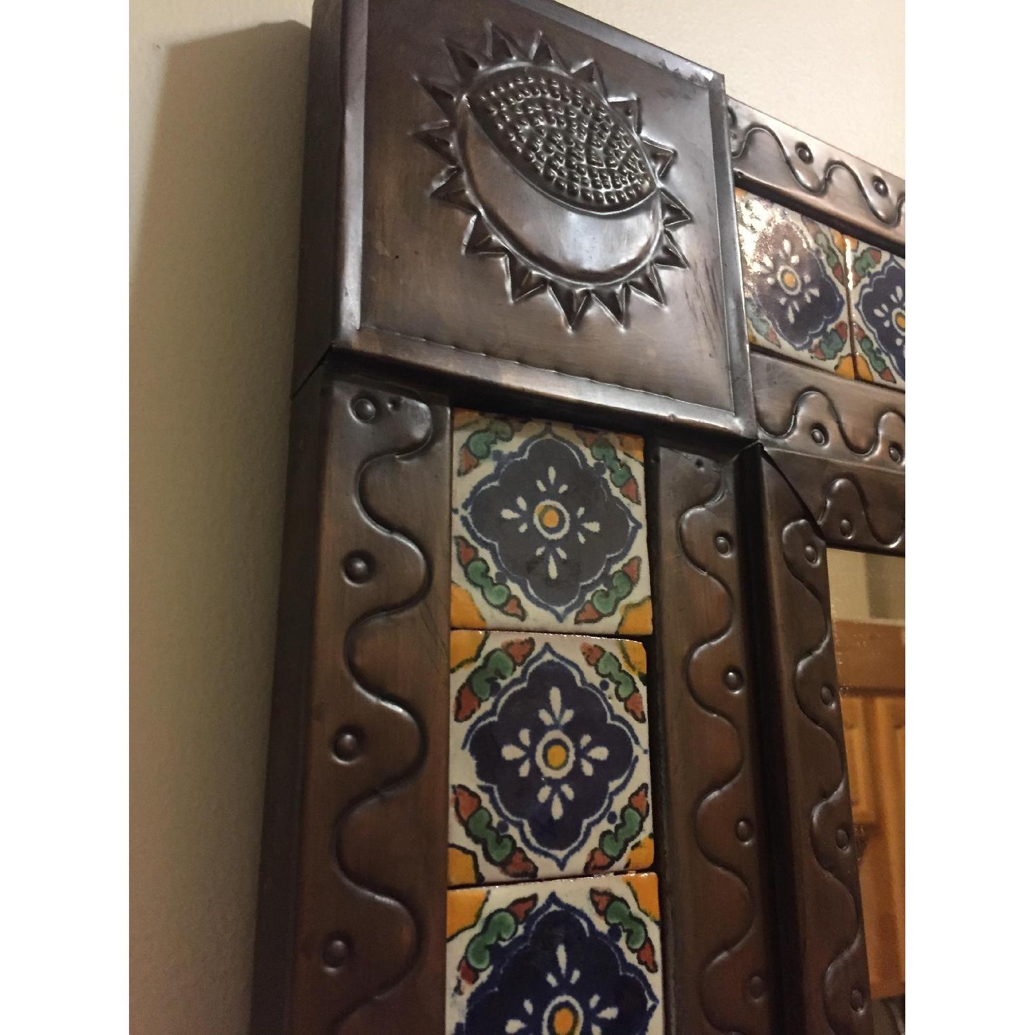 Punched Tin Mirror w/ Talavera Tile Mexican Folk Art - image-3