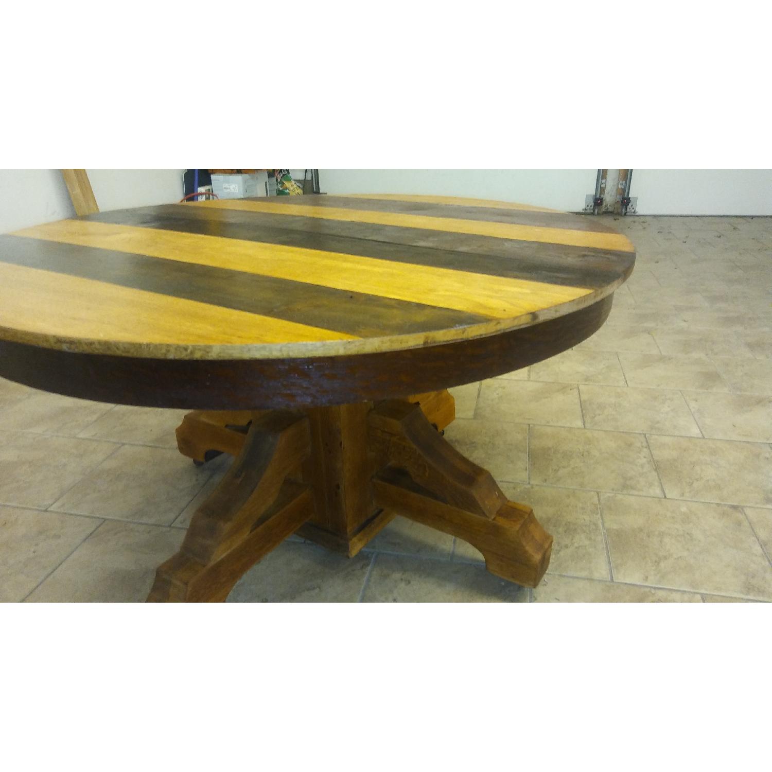 Antique Multi Stained Round Solid Wood Table - AptDeco